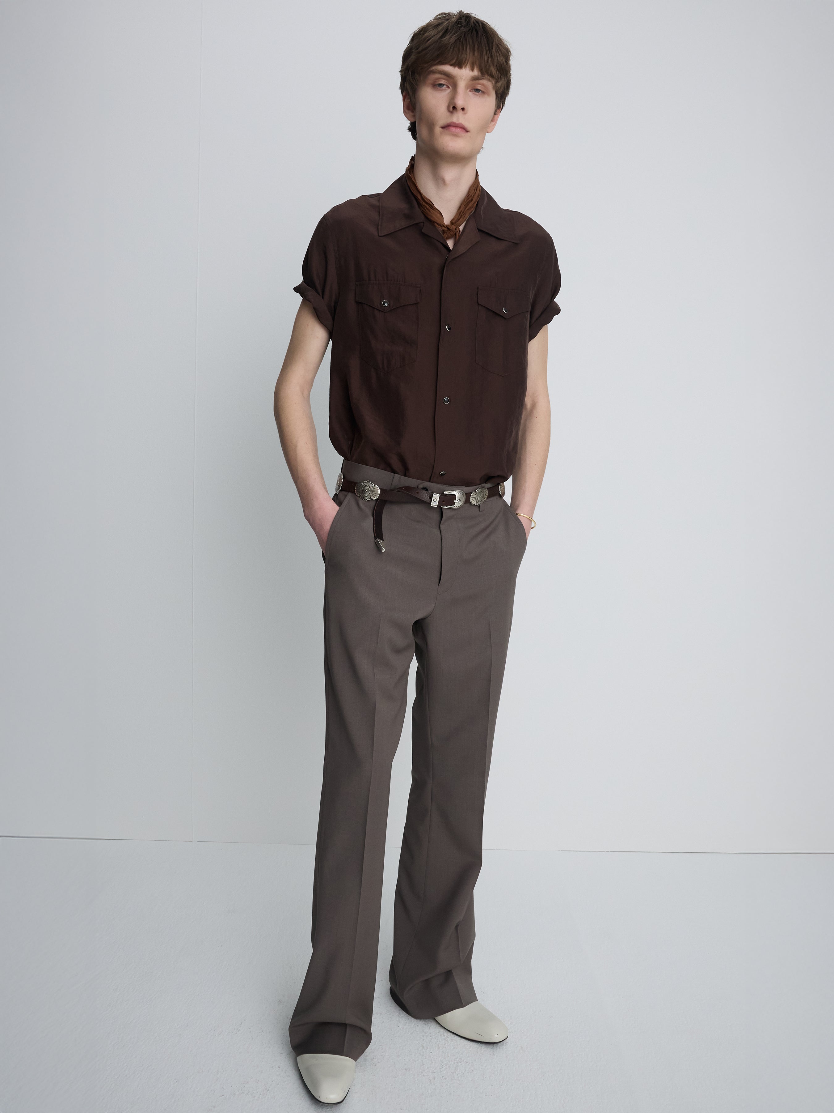 TROPICAL WOOL FLARED TROUSERS_ TAUPE