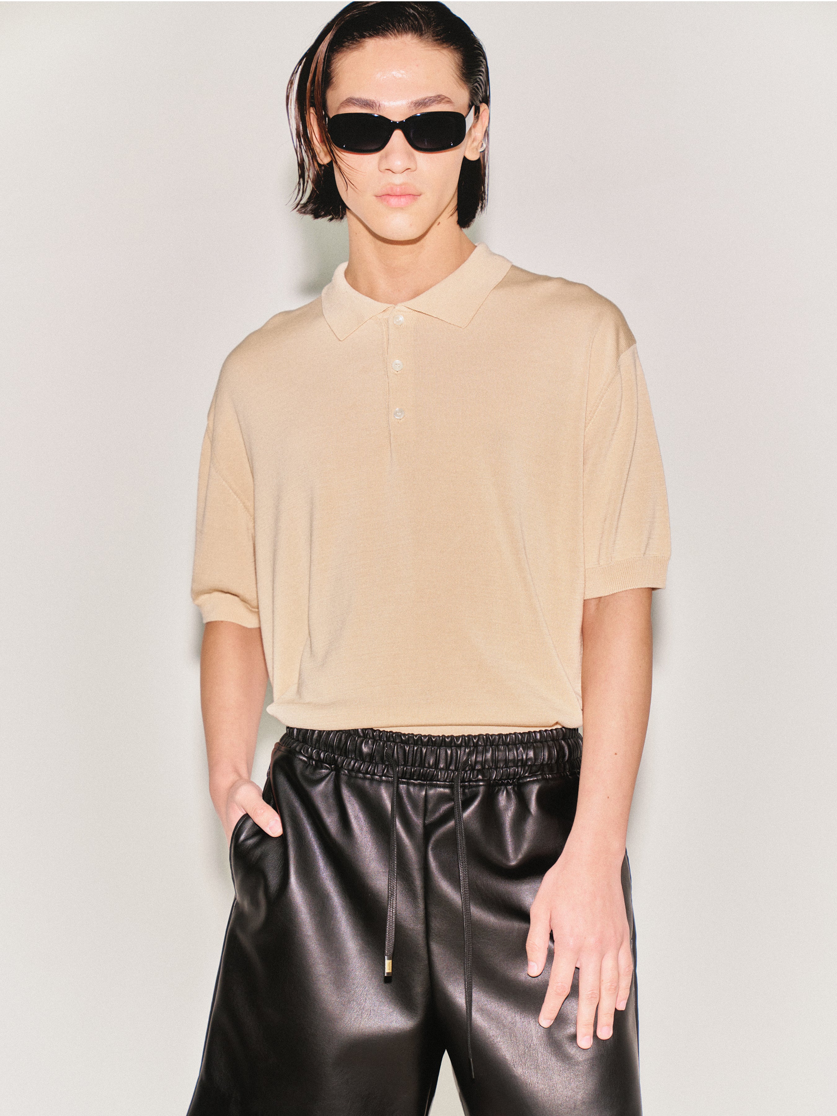 Silk Tencel High Guage Polo Knit_ Royal Beige