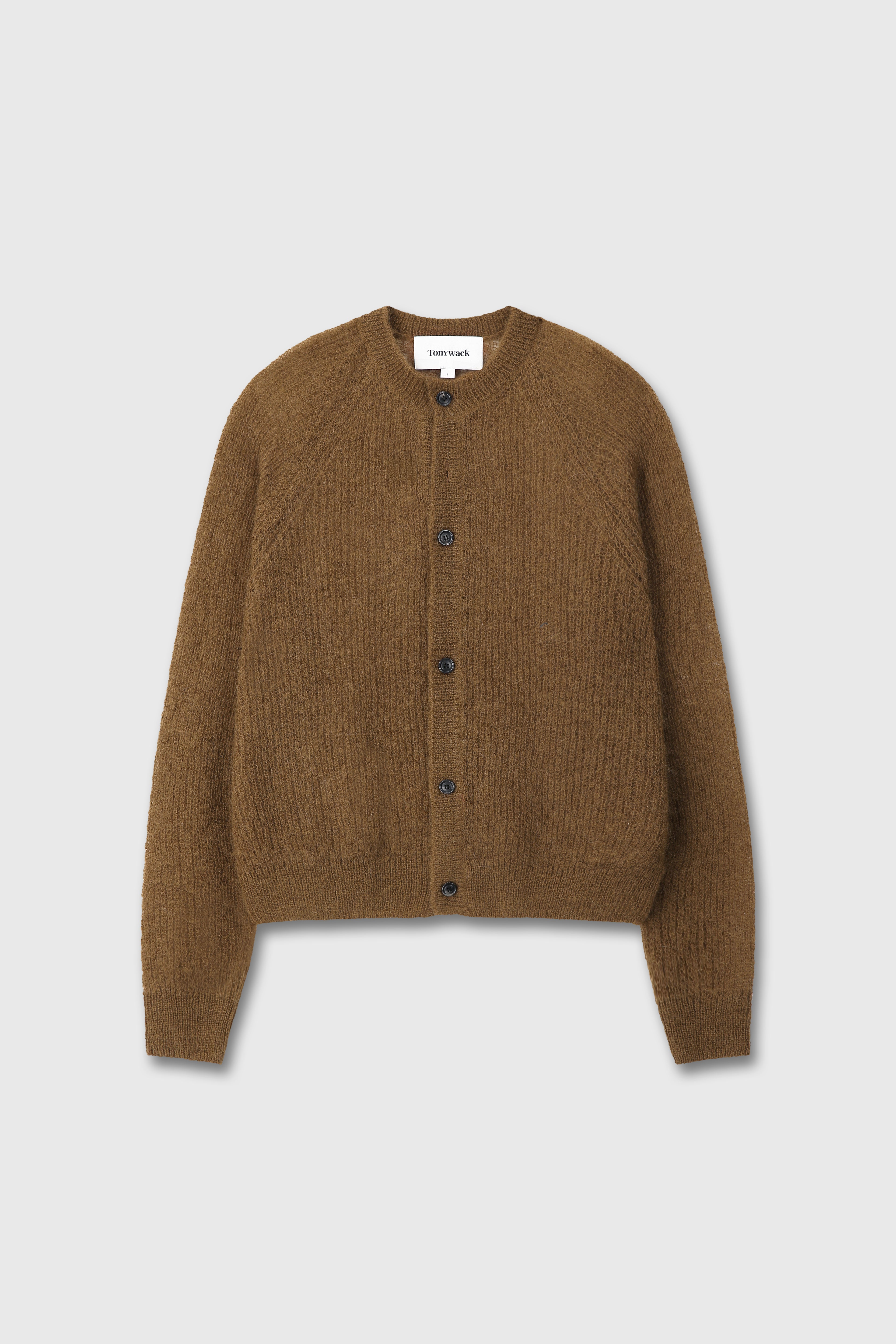 WOOL AND MOHAIR RIBBED MESH CARDIGAN_ CAMEL