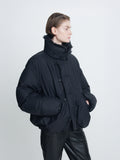 (W) SHEARLING COLLAR PUFFER BLOUSON_ BLACK