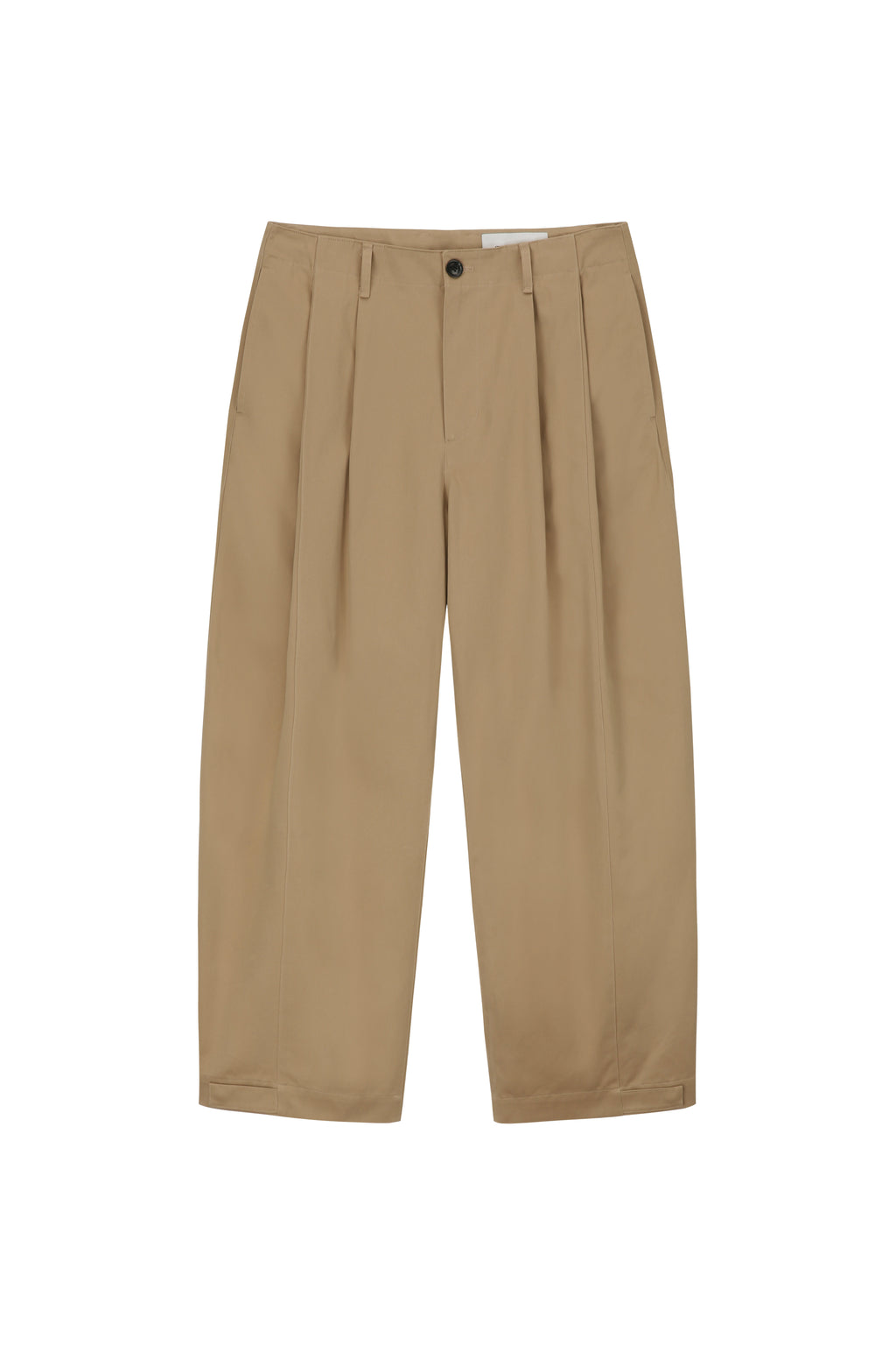 Wide Cut Hidden Snap Closure Trousers_ Beige