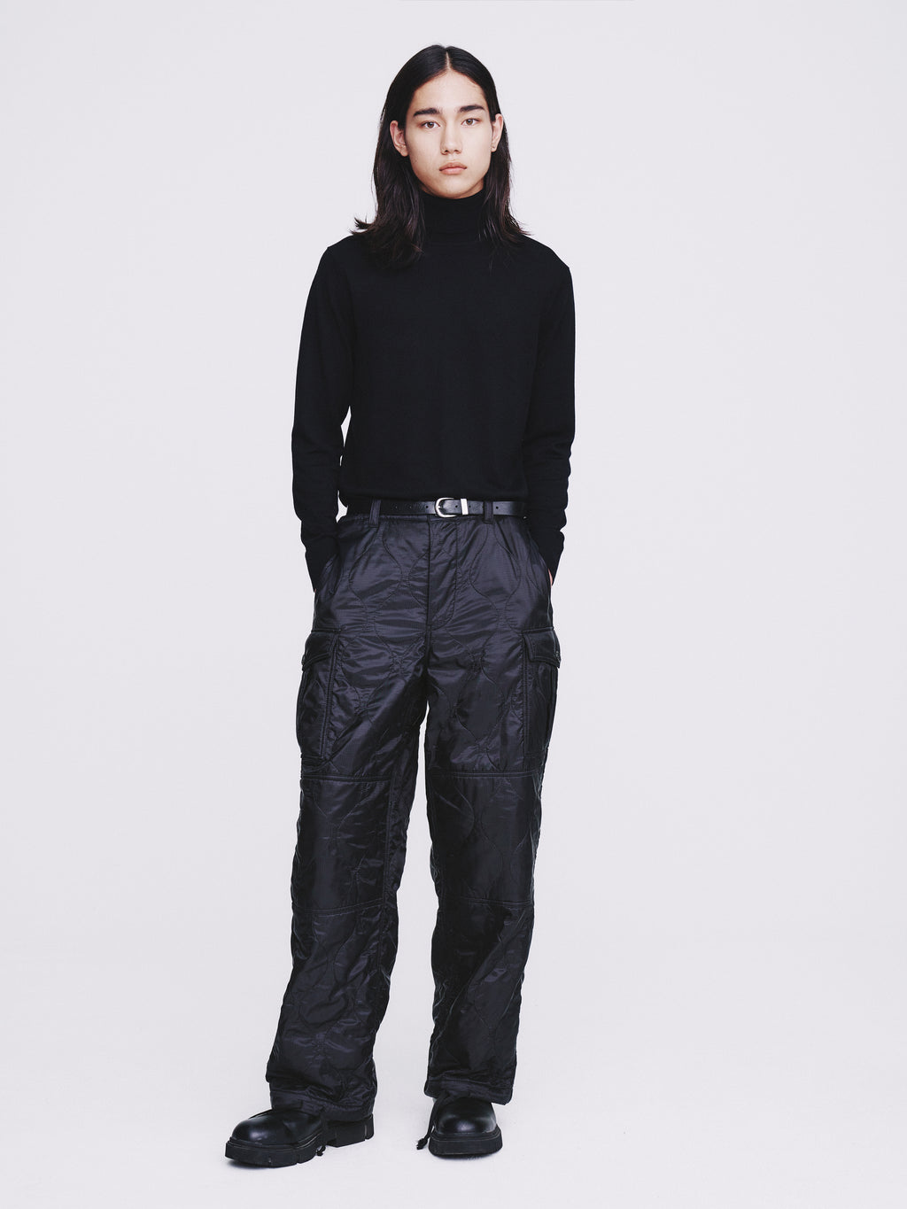 Utility Puffed Quilting Cargo Pants_ Black