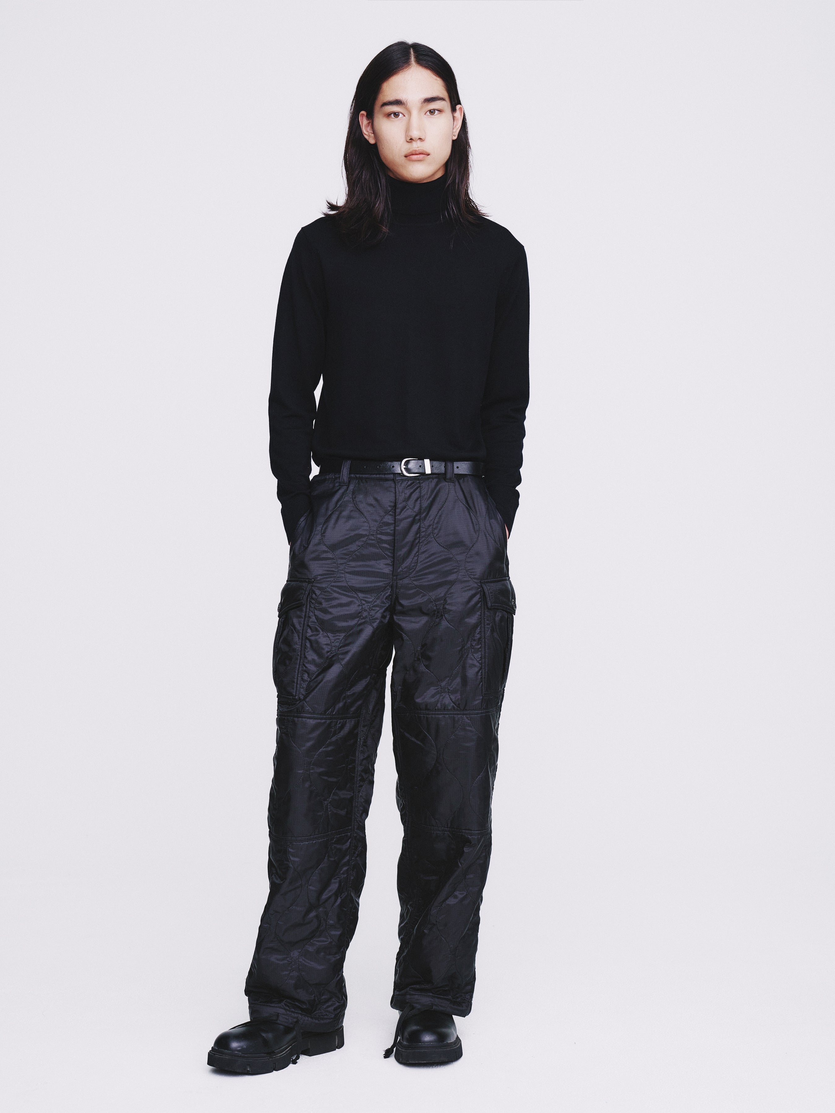 Utility Puffed Quilting Cargo Pants_ Black