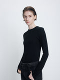(W) CREW NECK LONG SLEEVE TOP_ BLACK