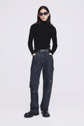 Relaxed Cut Denim Cargo Jeans_ Faded Black
