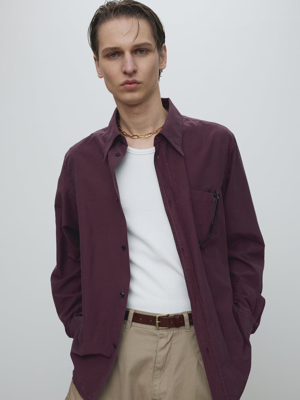 SILK COTTON GARMENT-DYED SHIRT_ FADED BURGUNDY