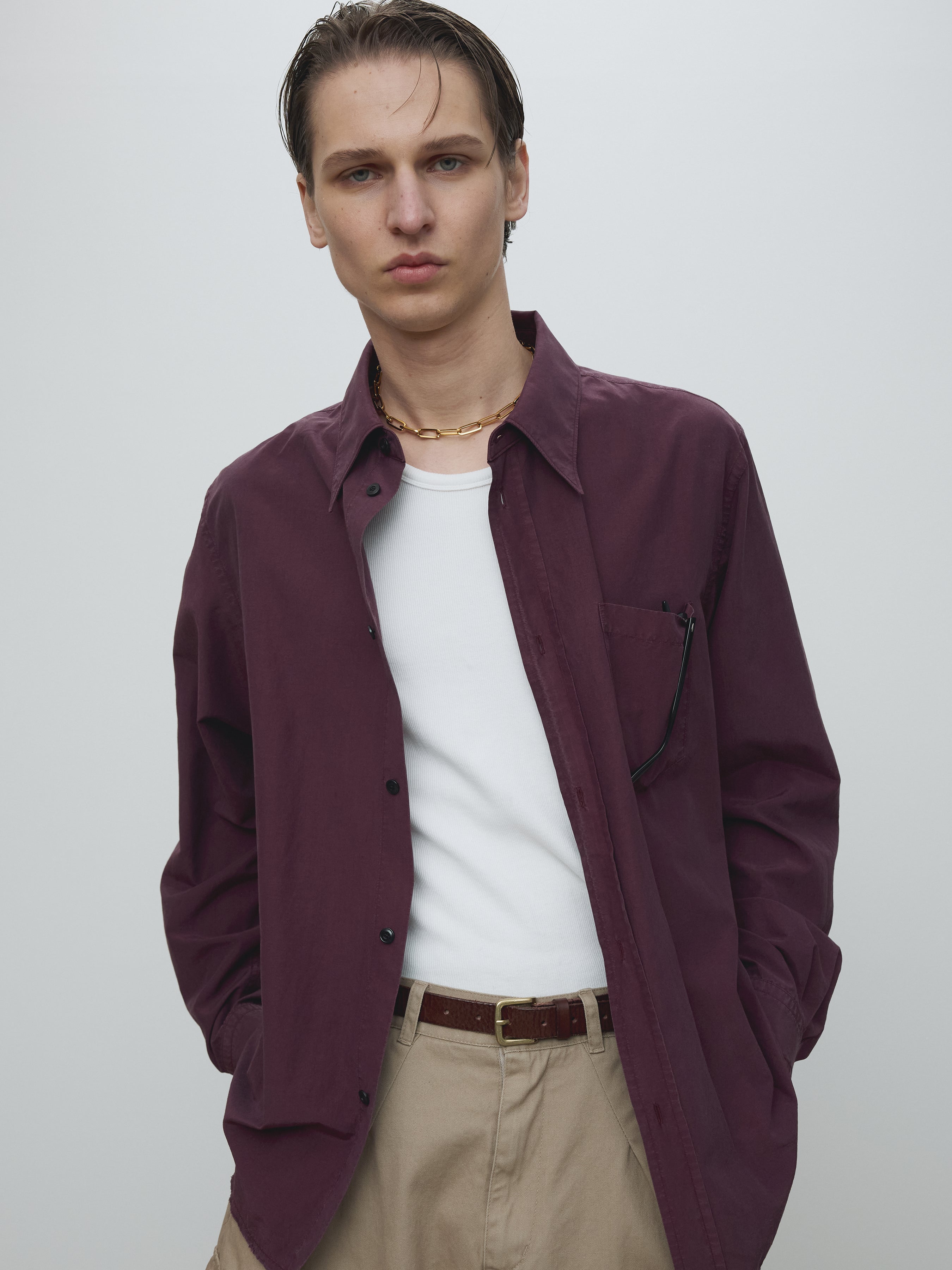 SILK COTTON GARMENT-DYED SHIRT_ FADED BURGUNDY