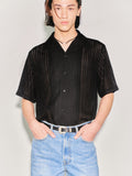 Crochet Camp Collar Half Sleeve Shirt_ Black