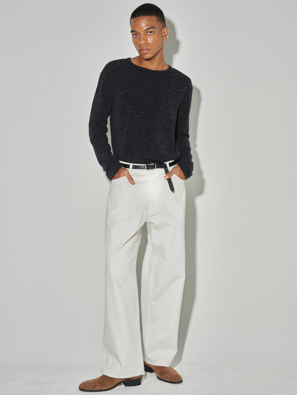 Twist-melange Long Sleeve Knit_ Melange Charcoal