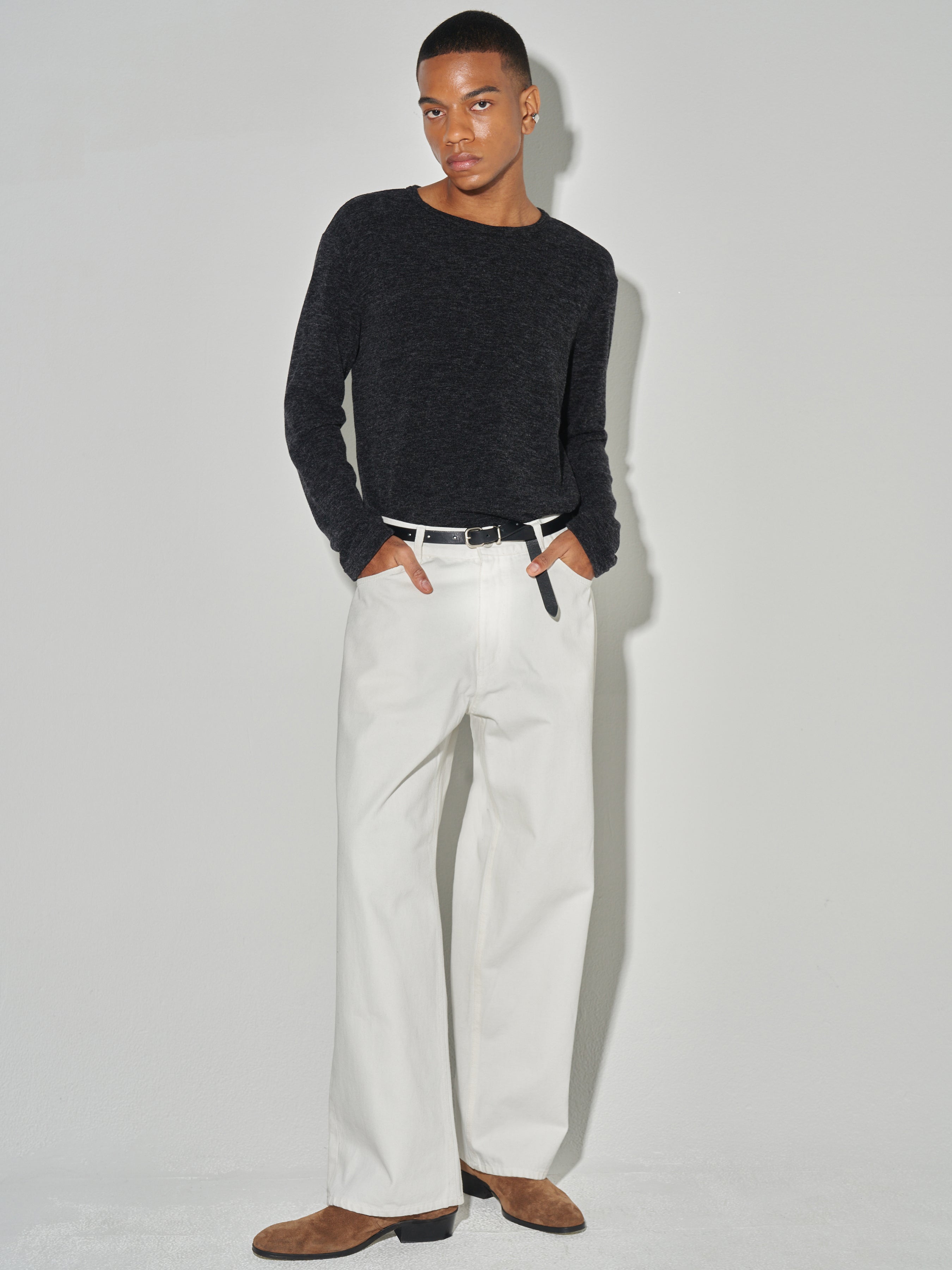 Twist-melange Long Sleeve Knit_ Melange Charcoal