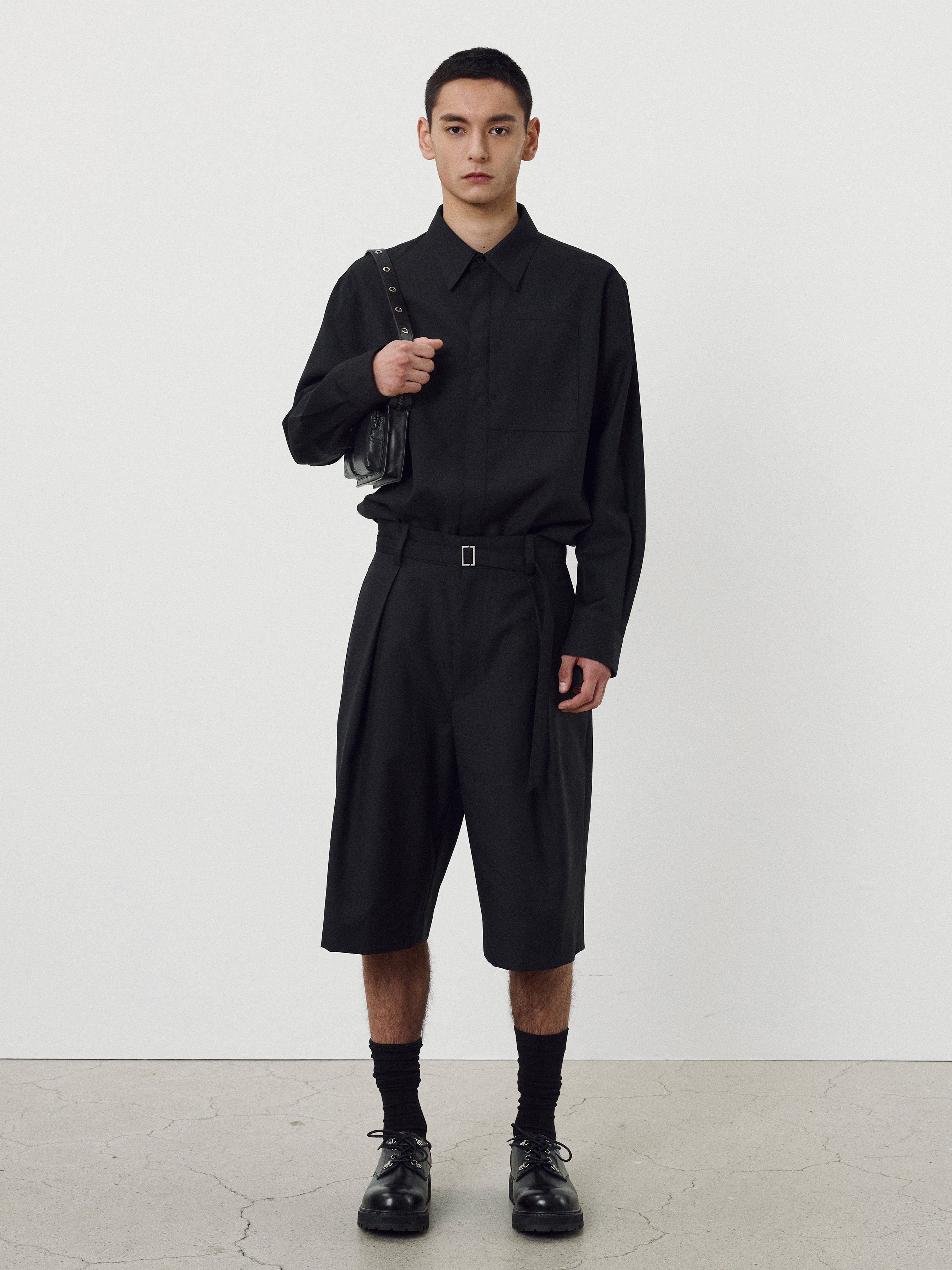 Wool Twill Hidden Pocket Shirt_ Black