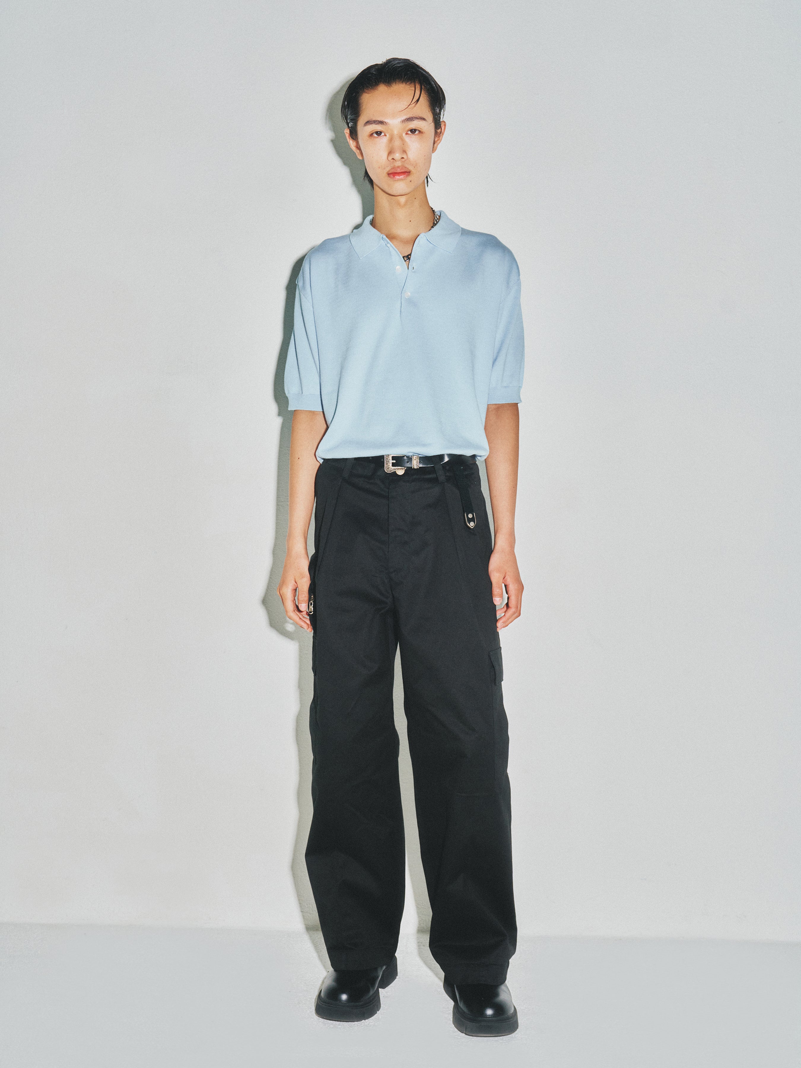 High Gauge Silk Cotton Polo Knit_ Baby Blue