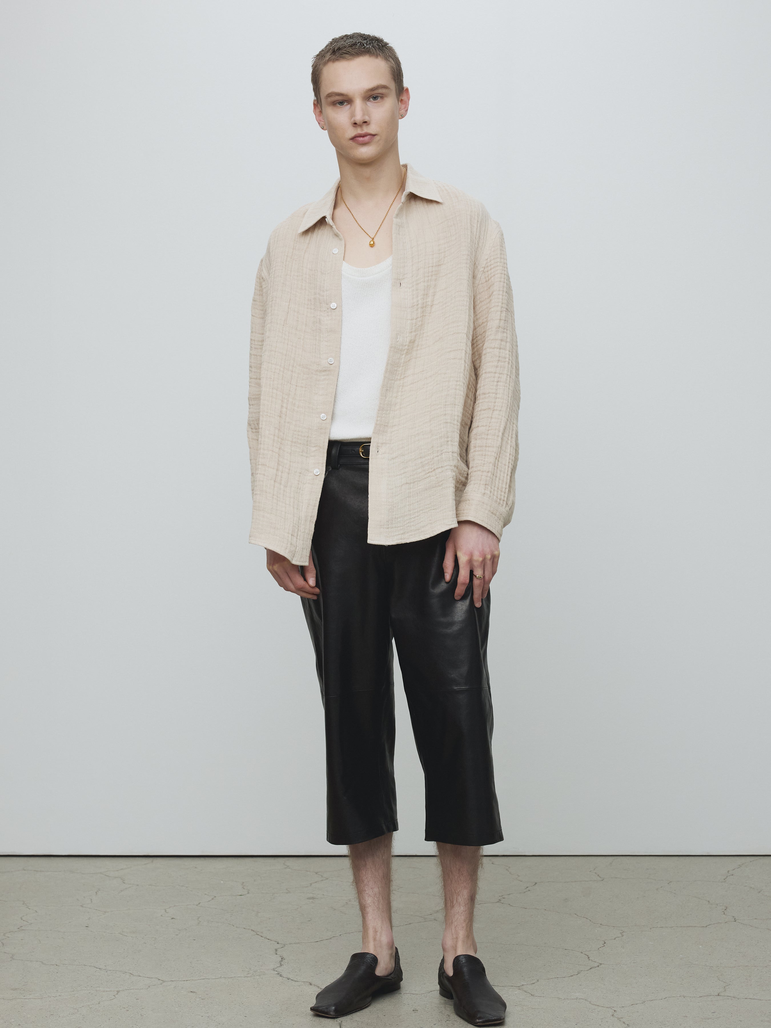 DOUBLE WEAVE LINEN SHIRT_ FRENCH BEIGE