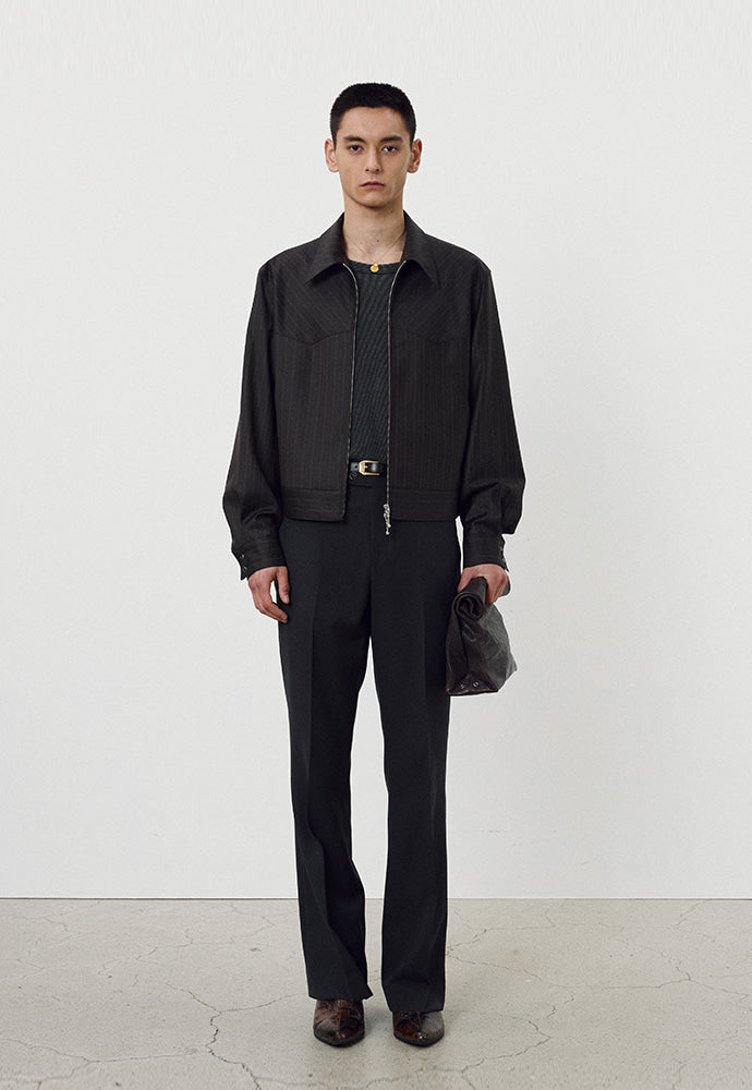 Worsted Wool Western Blouson Jacket_ Brown Stripe