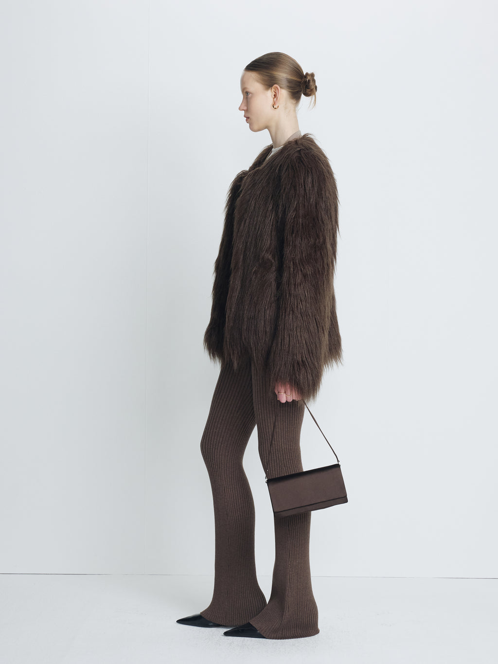 (W) LONG HAIR FAUX FUR JACKET_ BROWN