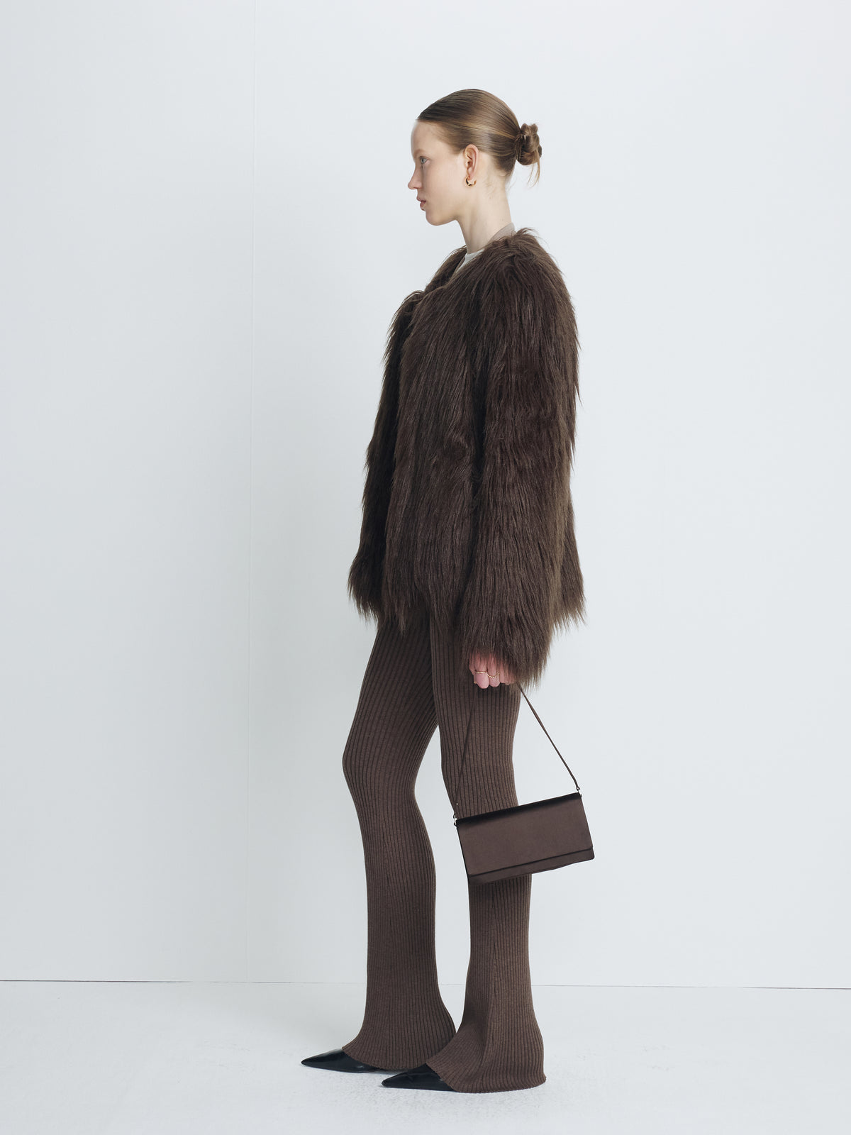 (W) LONG HAIR FAUX FUR JACKET_ BROWN