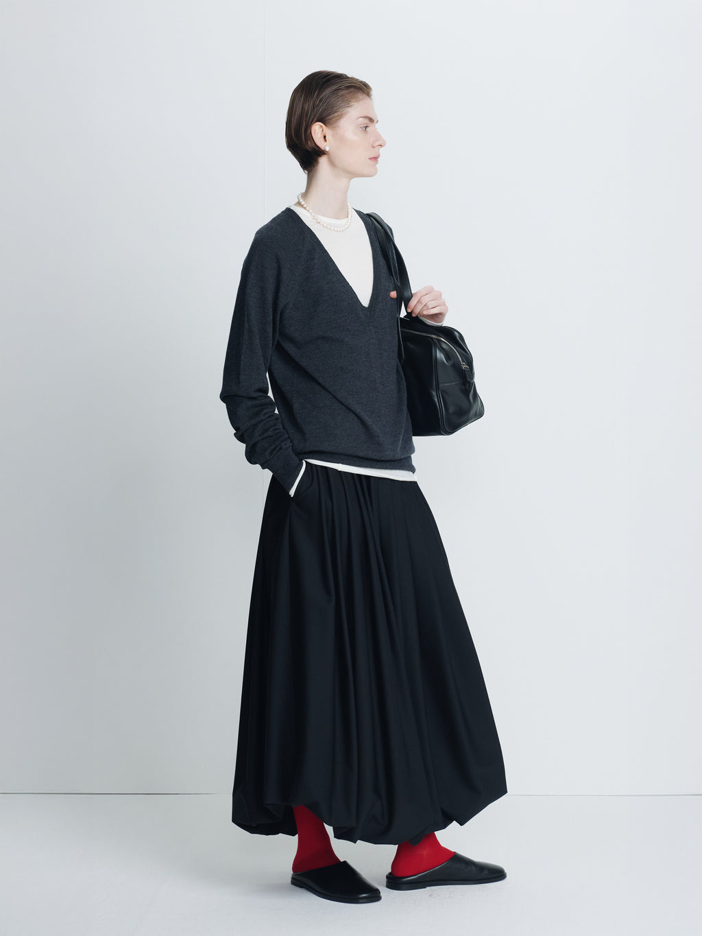 (W) WOOL BALLOON SKIRT_ BLACK