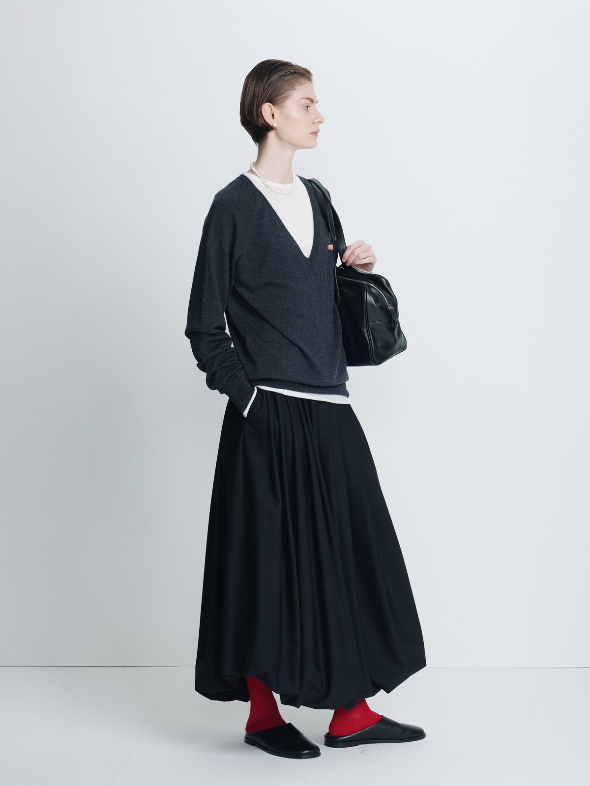 (W) WOOL BALLOON SKIRT_ BLACK