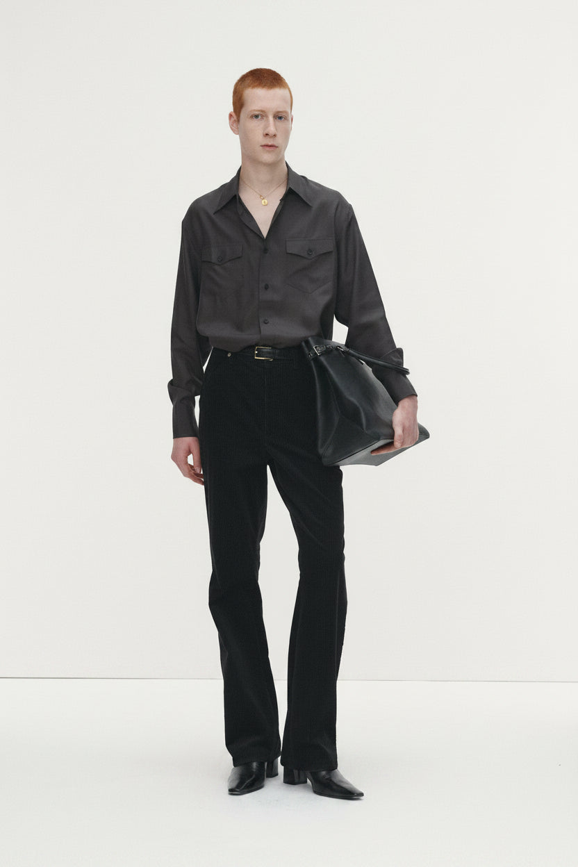 VELVET CORDUROY FLARED PANTS (JAPANESE FABRIC)_ BLACK