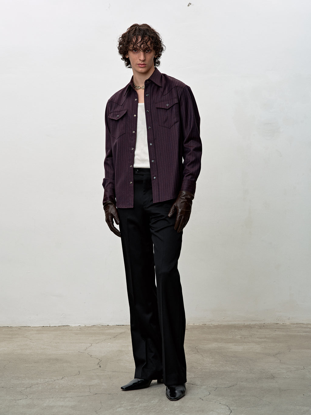 STRIPED WOOL WESTERN SHIRT_ DARK BURGUNDY