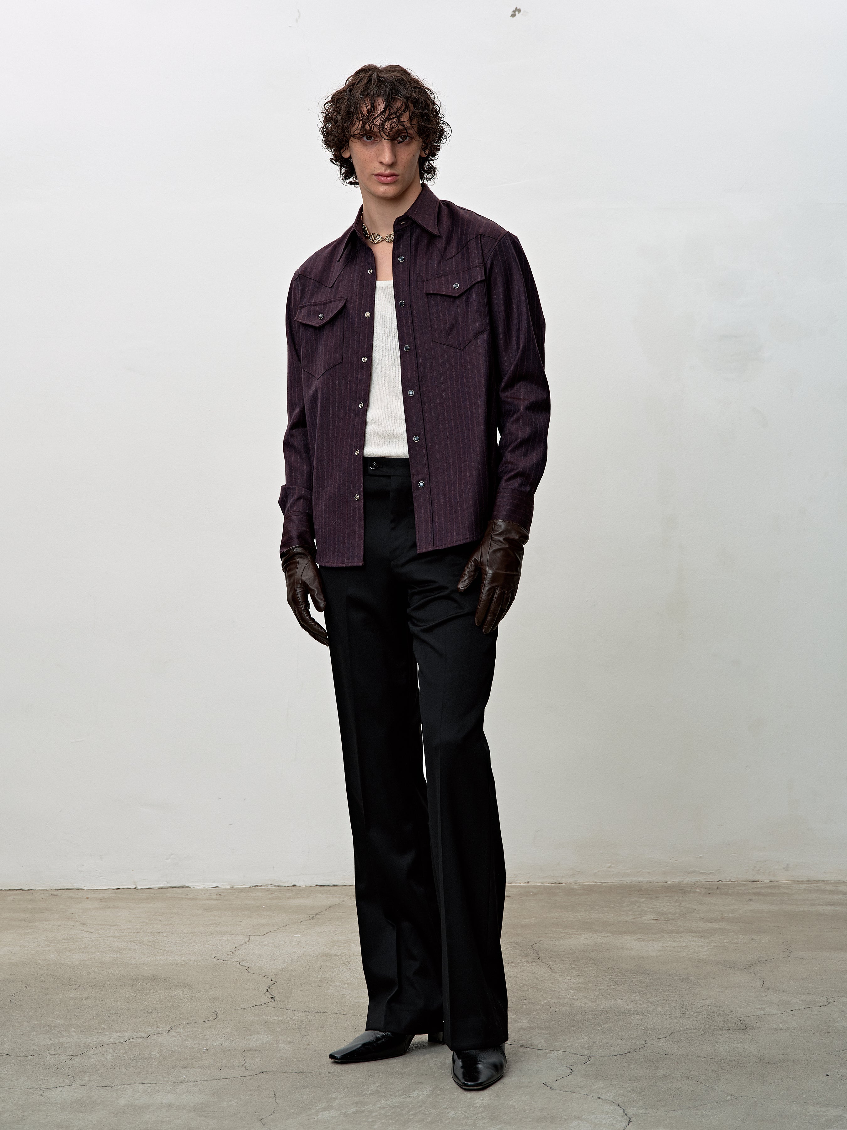 STRIPED WOOL WESTERN SHIRT_ DARK BURGUNDY