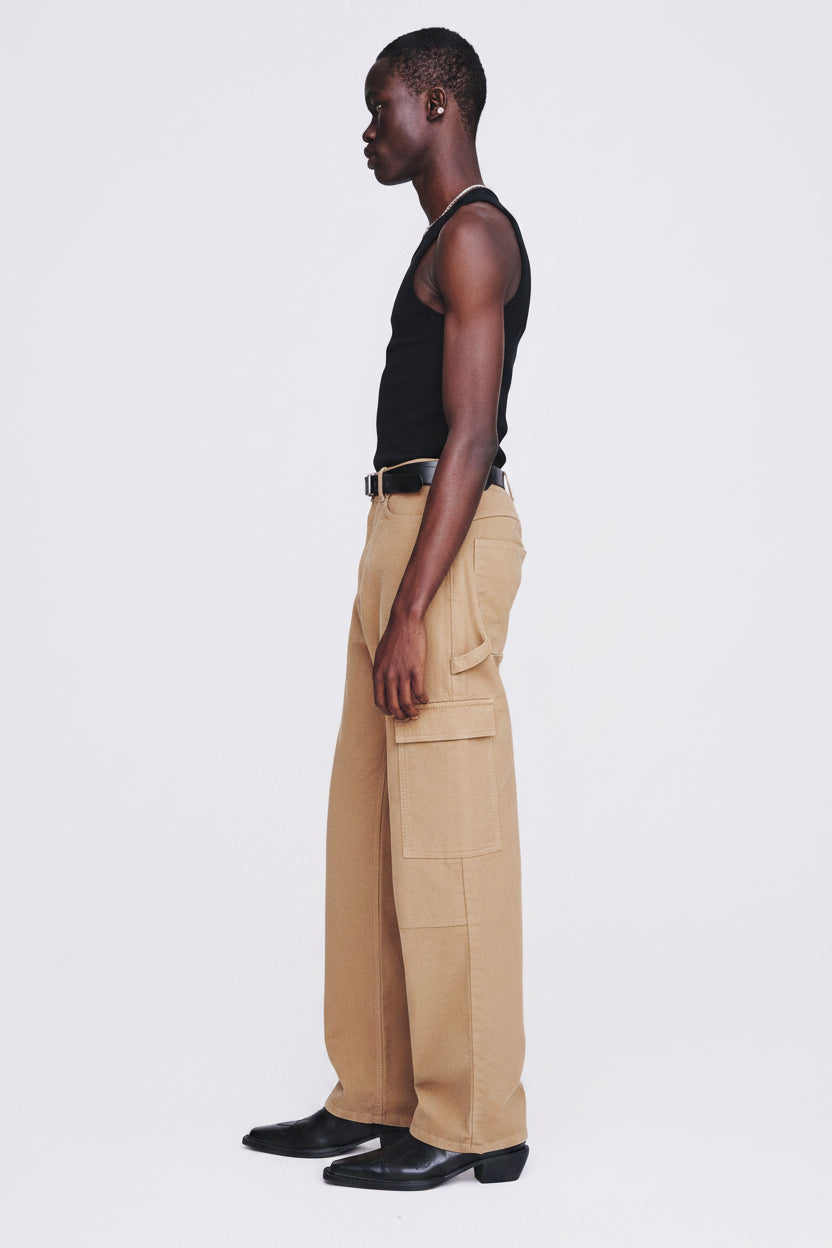 Garment-washed Moleskin Straight Pants_ Washed Beige