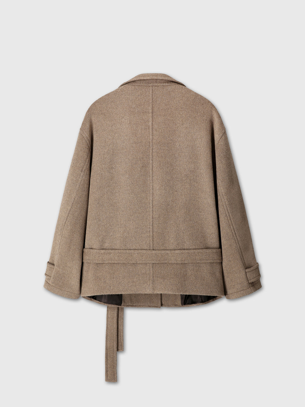 (W) WOOL ASYMMETRICAL SHORT COAT_ OLIVE BROWN