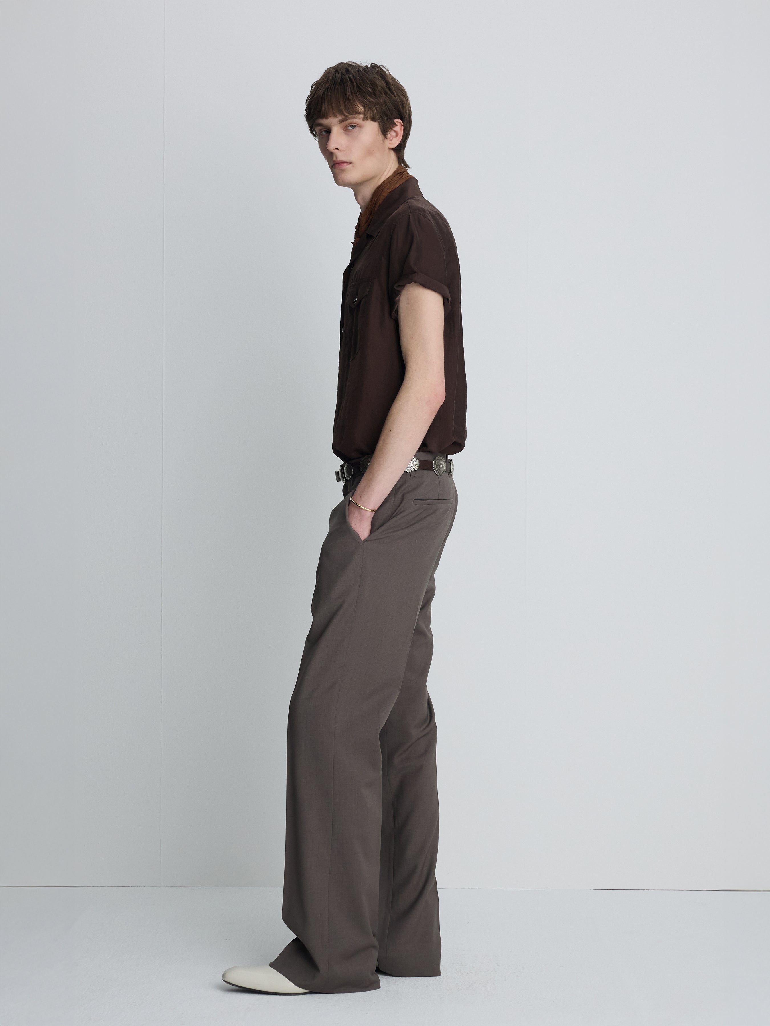 TROPICAL WOOL FLARED TROUSERS_ TAUPE