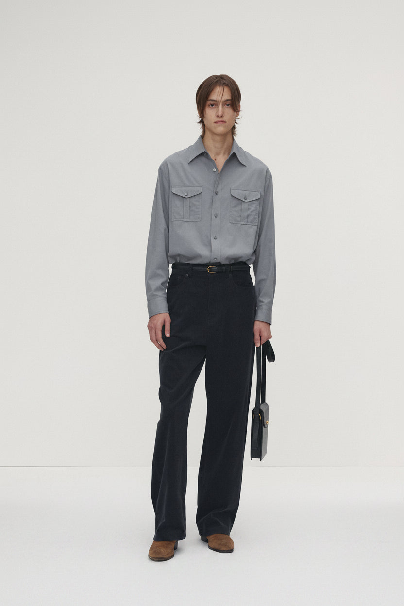 SAND-WASHED COTTON OFFICER SHIRT_ PALE BLUE