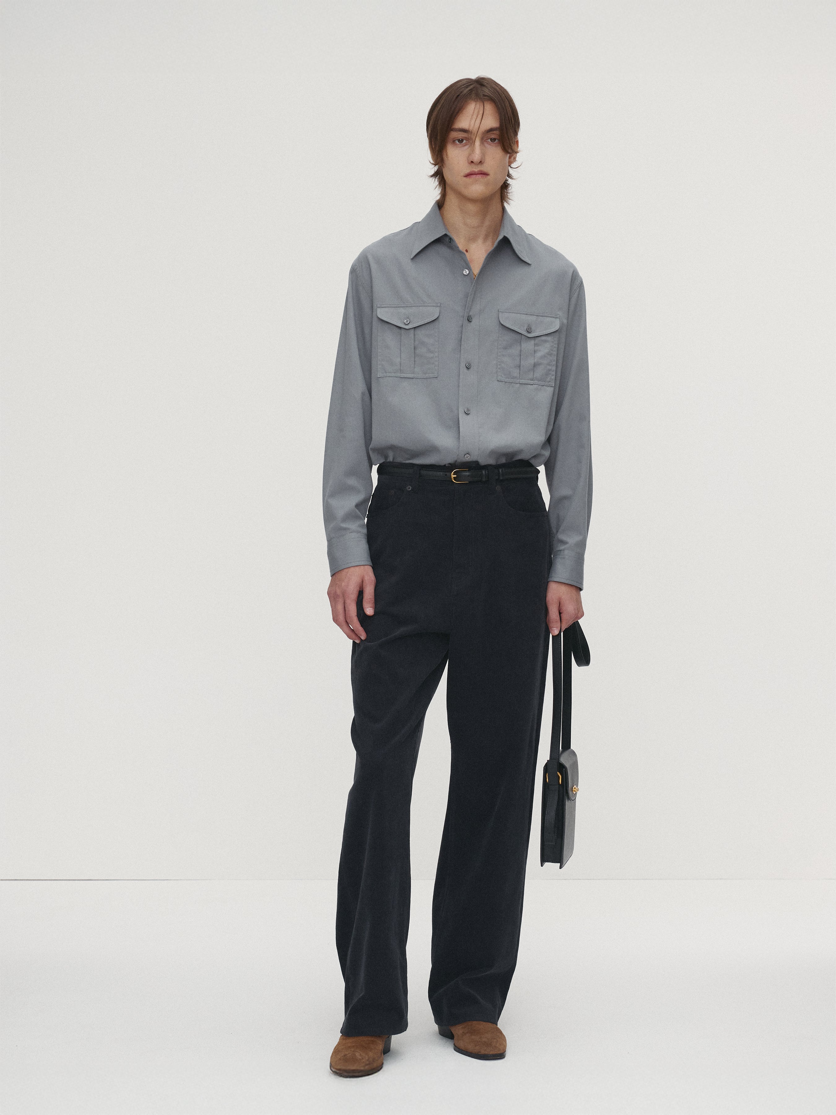SAND-WASHED COTTON OFFICER SHIRT_ PALE BLUE