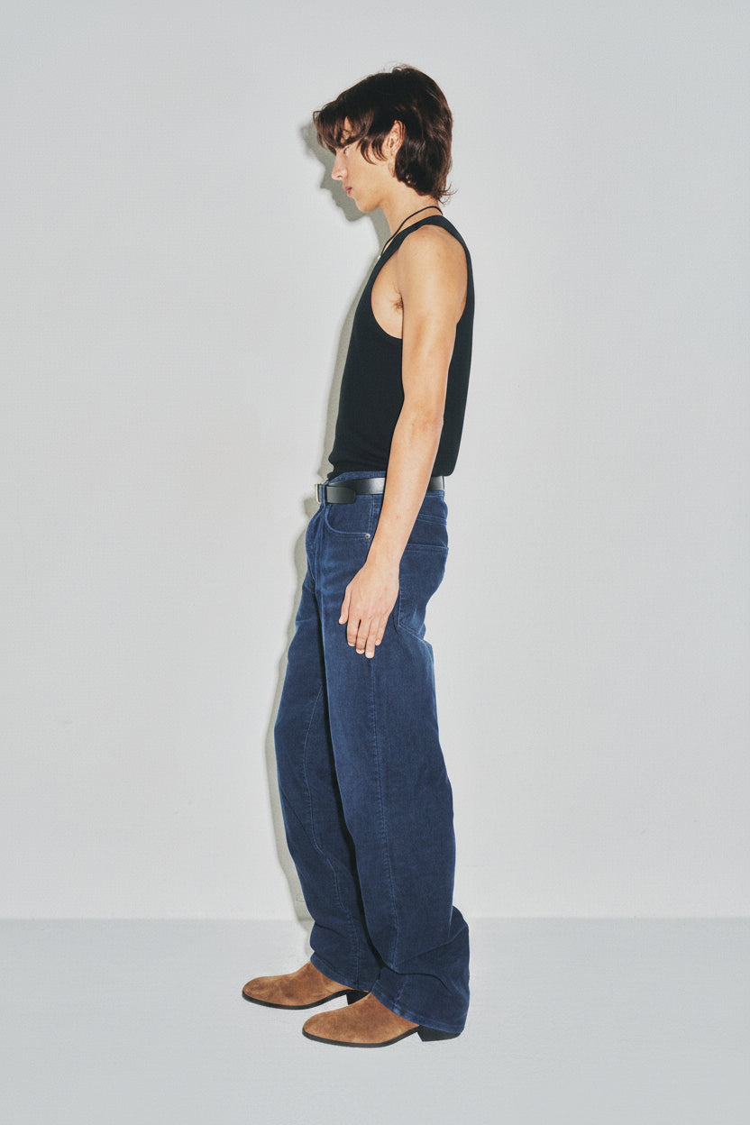 Indigo Garment-dyed Straight Cut Corduroy Pants_ Faded Indigo