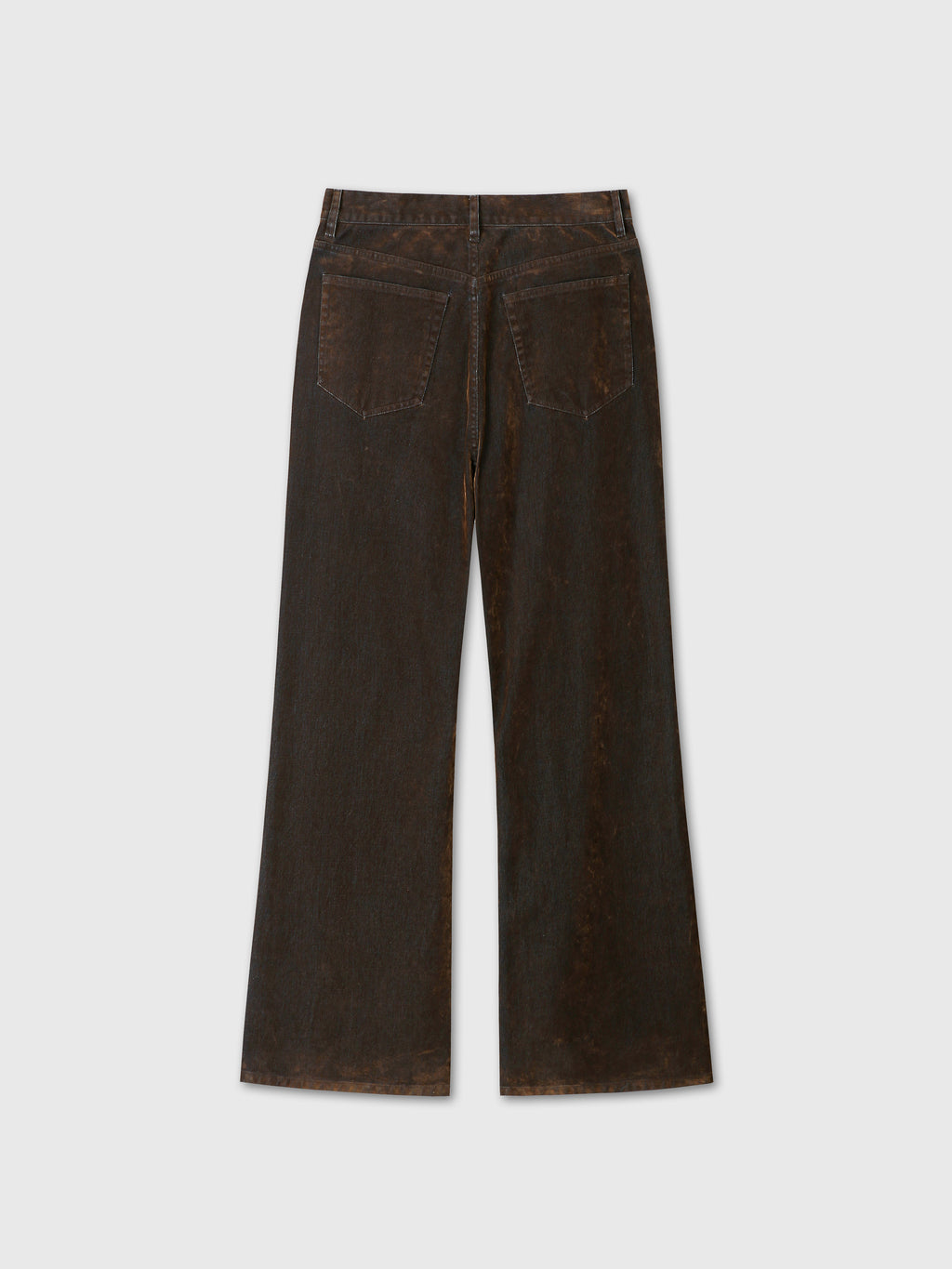 (W) FLOCKED DENIM LOOSE FLARED PANTS_ BROWN
