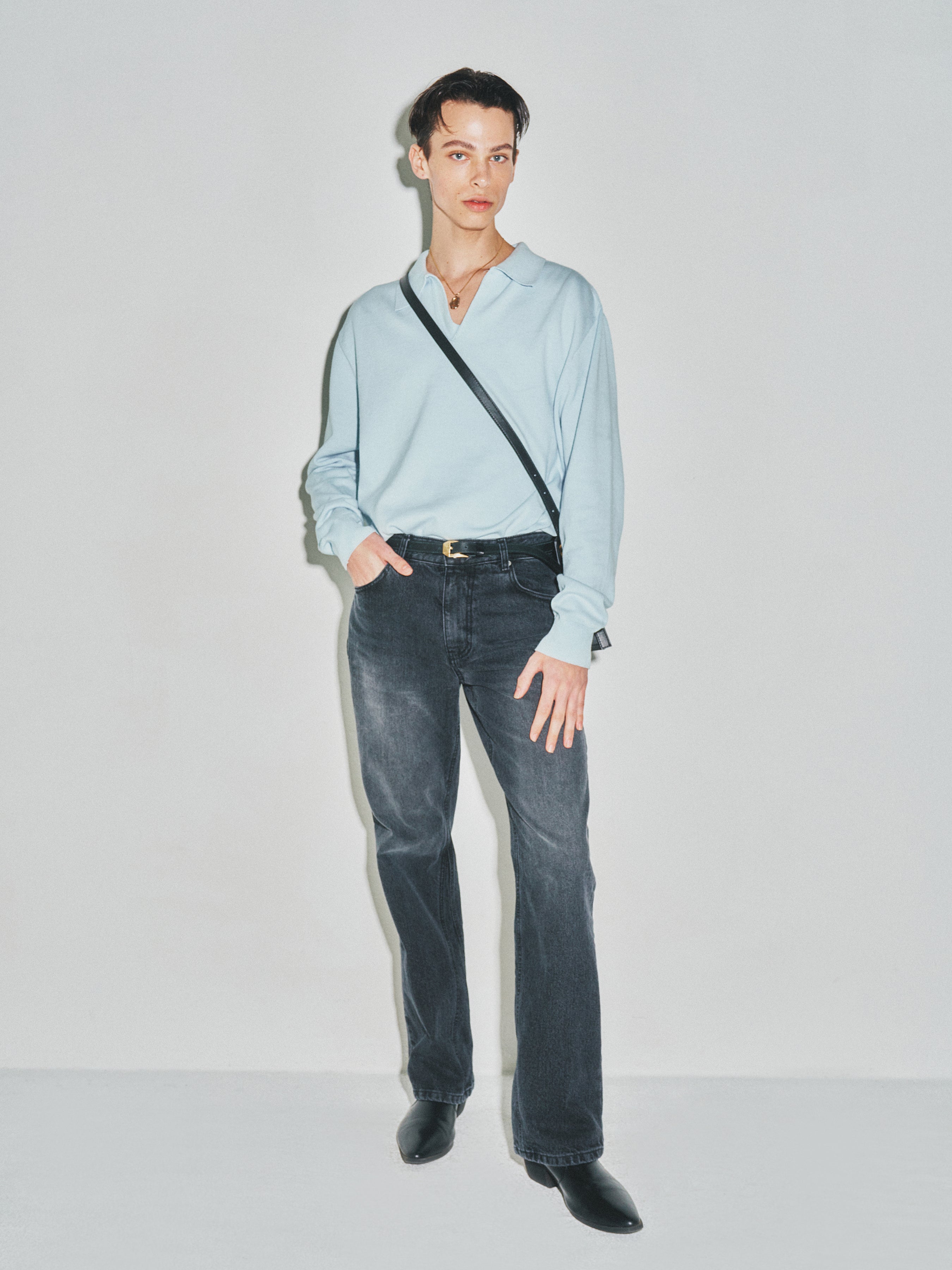 High Count Whole Garment Saddle Neck Knit_ Baby Blue