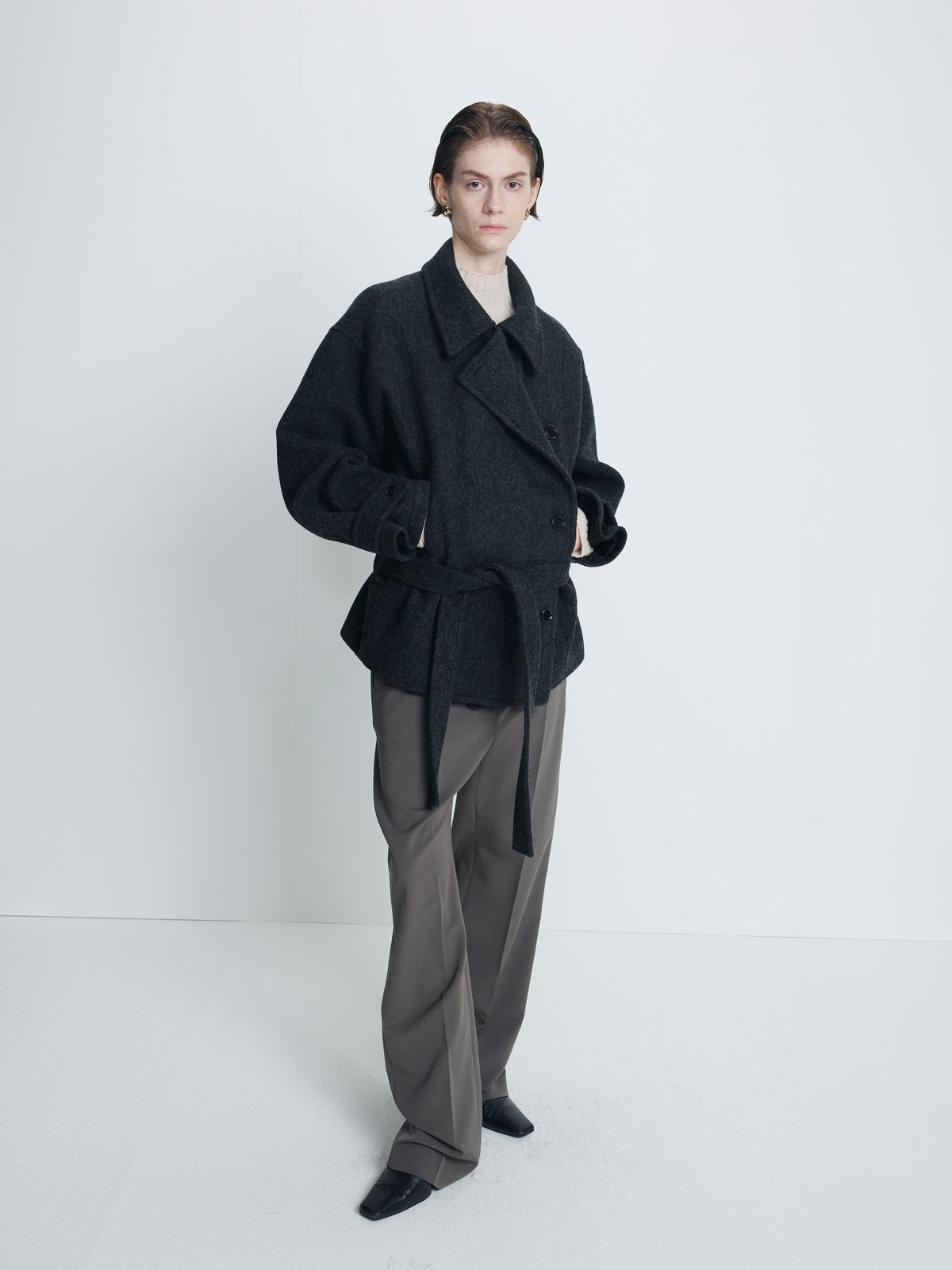 (W) WOOL ASYMMETRICAL SHORT COAT_ ANTHRACITE
