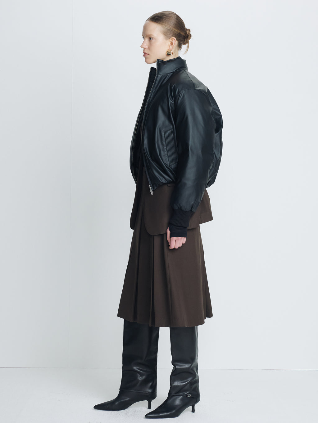 (W) CROPPED PADDED JACKET_ BLACK