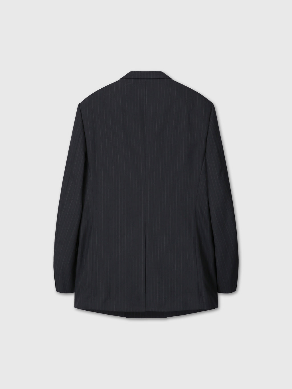 PINSTRIPED WOOL TAILORED WRAP BLAZER_ BLACK PINSTRIPE