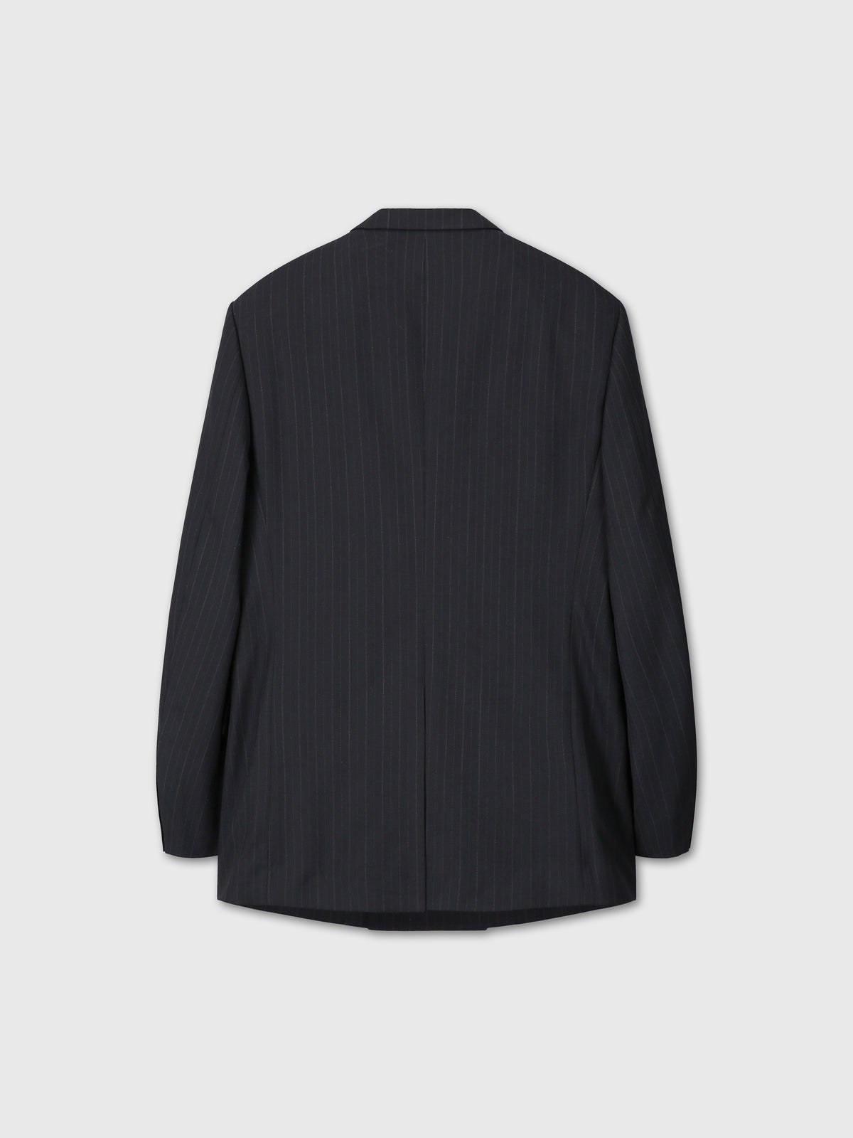 PINSTRIPED WOOL TAILORED WRAP BLAZER_ BLACK PINSTRIPE