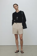 DOUBLE WEAVE LINEN SHORT_ FRENCH BEIGE