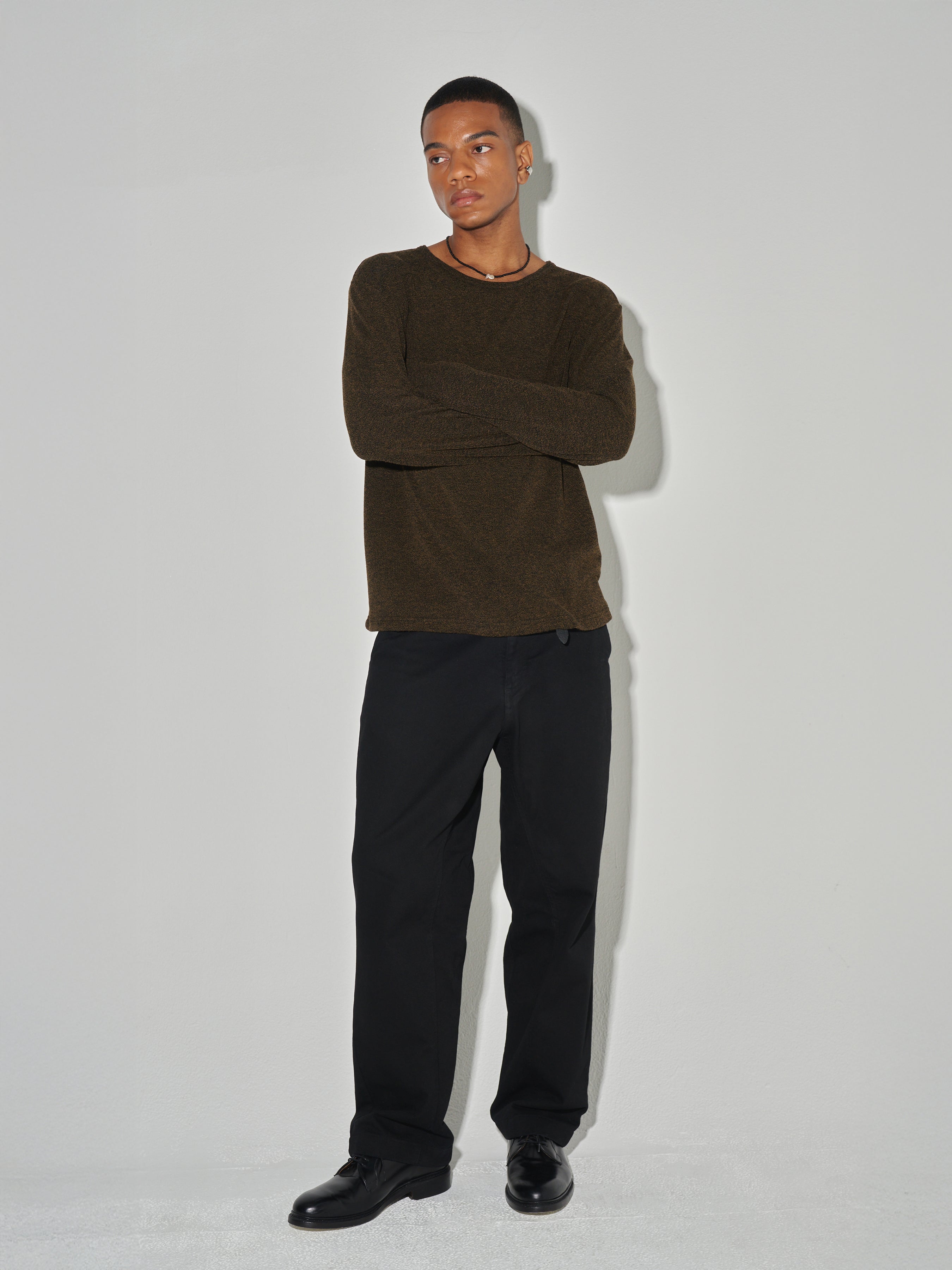 Twist-melange Long Sleeve Knit_ Melange Loden