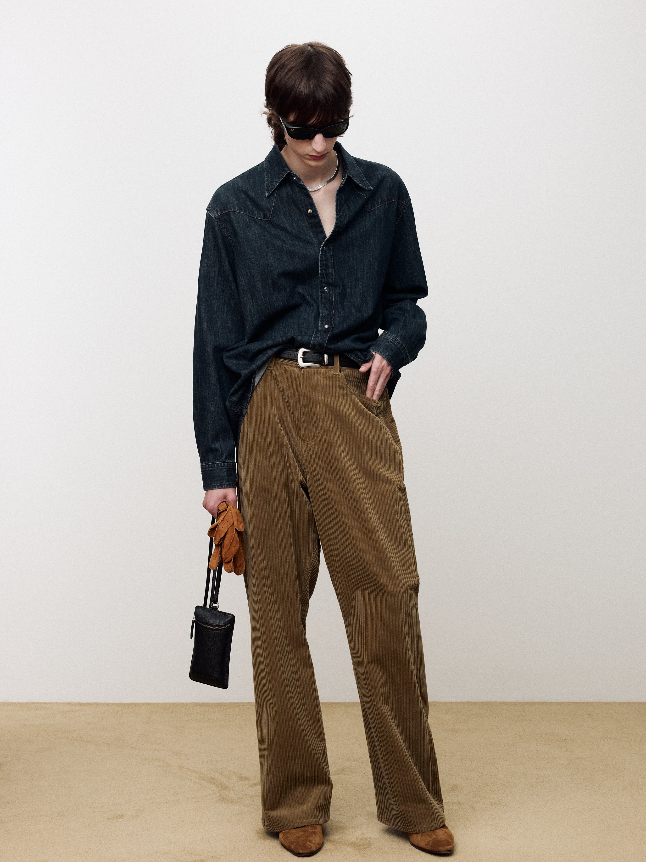 WASHED DENIM WESTERN SHIRT_ DARK BLUE