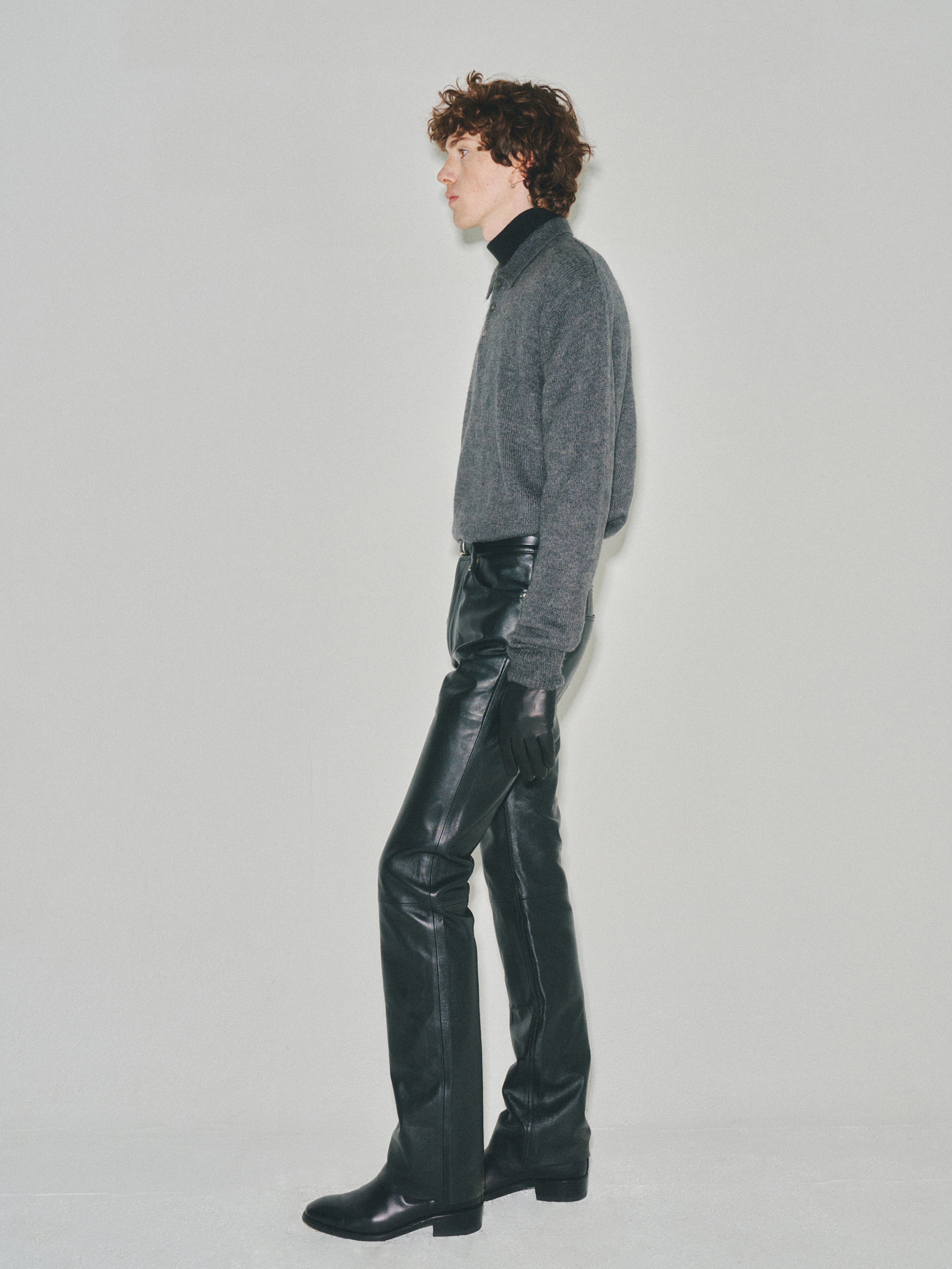 Italian Fabric Brushed Mohair Polo knit_ Charcoal