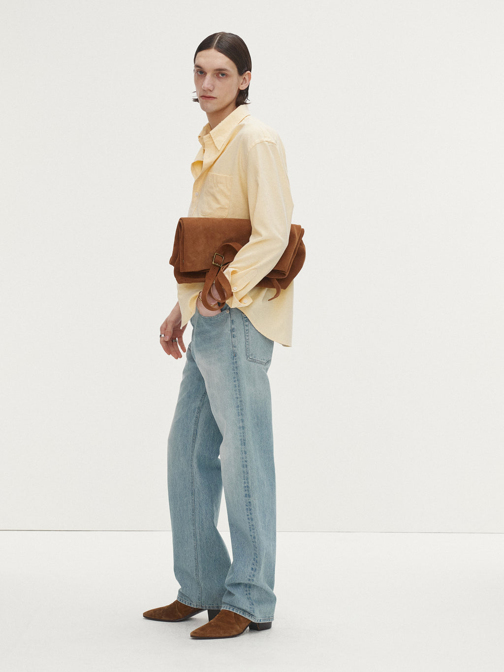 COTTON LYOCELL DISTRESSED OXFORD SHIRT_ PALE YELLOW