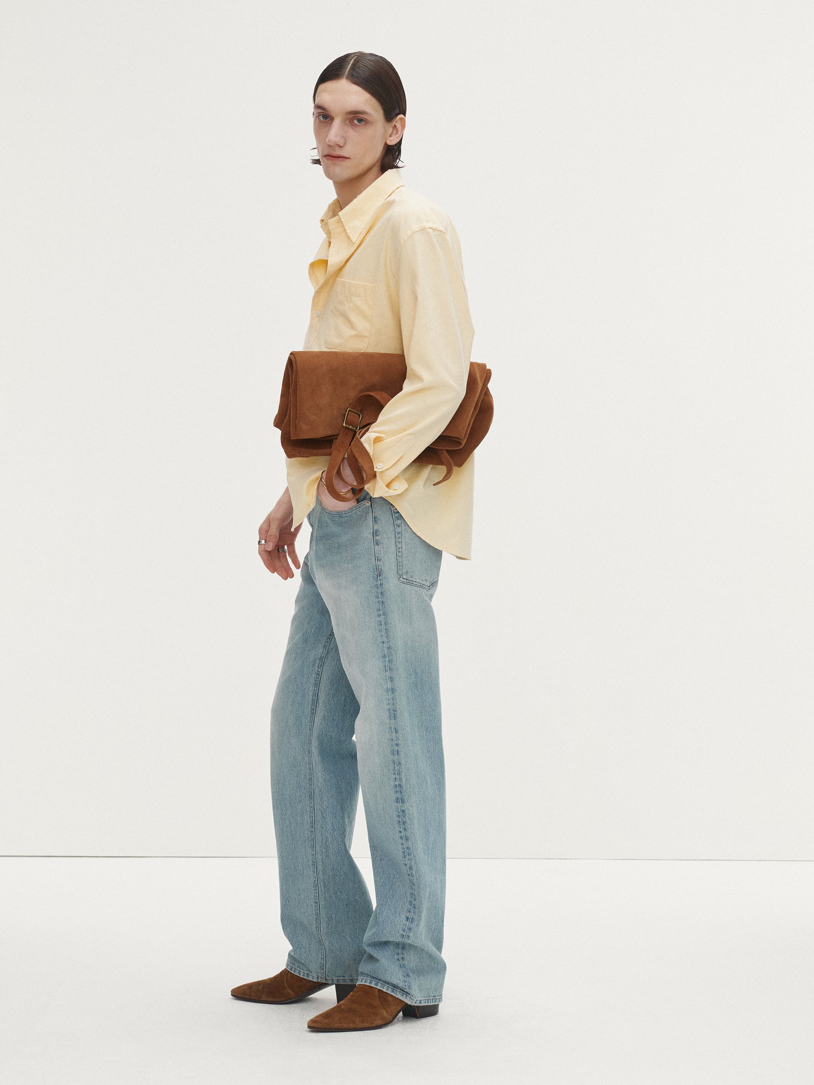 COTTON LYOCELL DISTRESSED OXFORD SHIRT_ PALE YELLOW