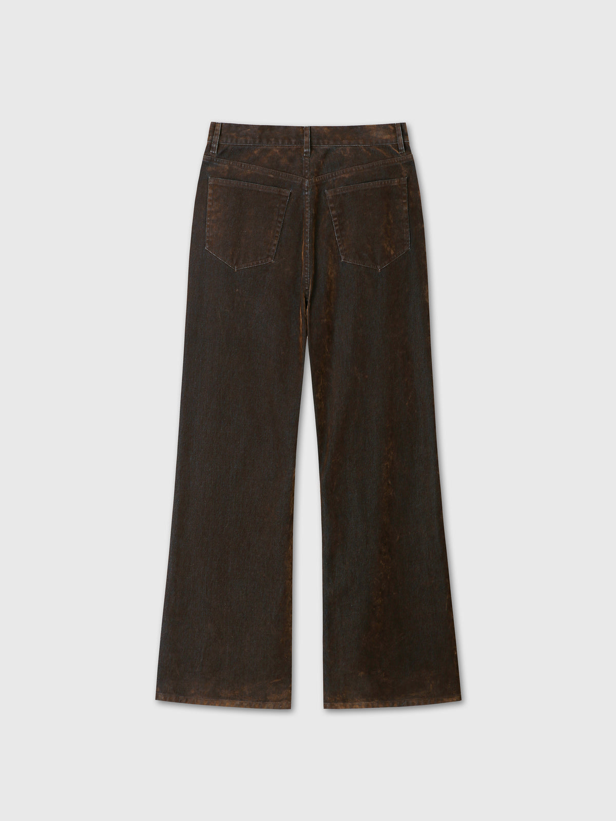 FLOCKED DENIM LOOSE FLARED PANTS_ BROWN