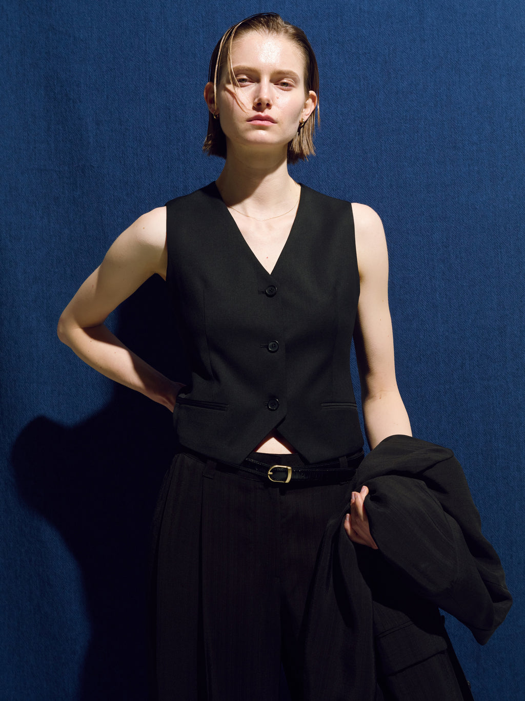 (W) WOOL TAILORED VEST_ BLACK
