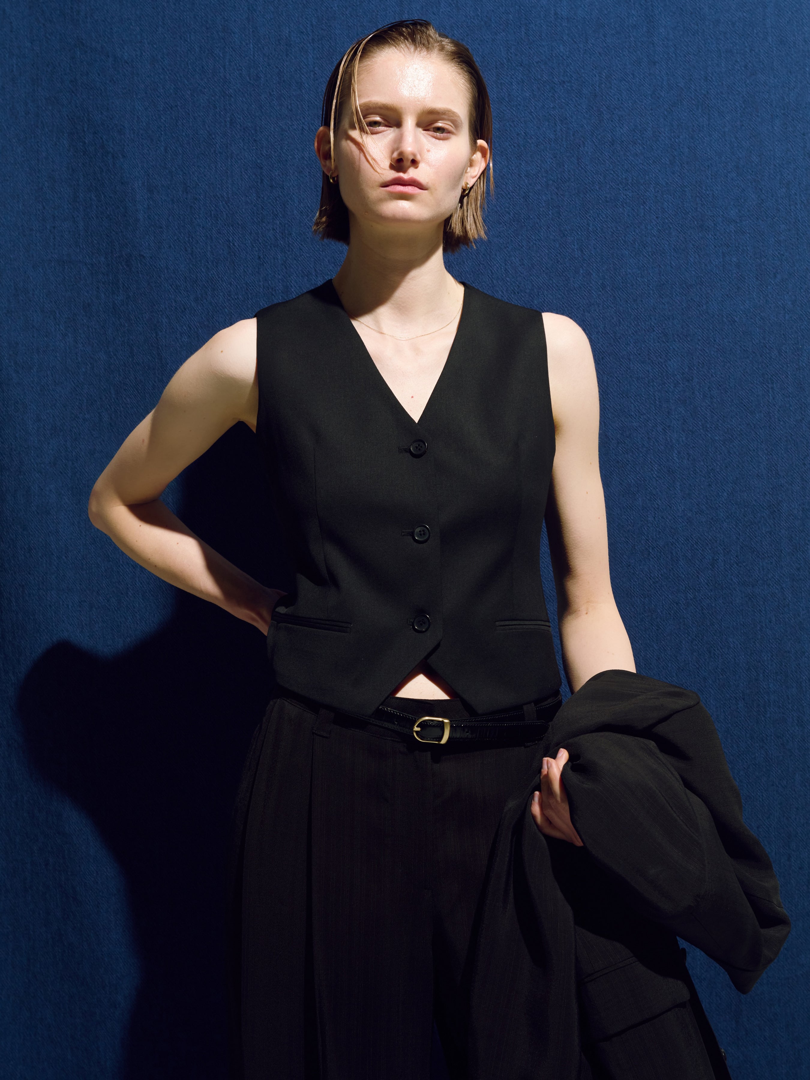 (W) WOOL TAILORED VEST_ BLACK