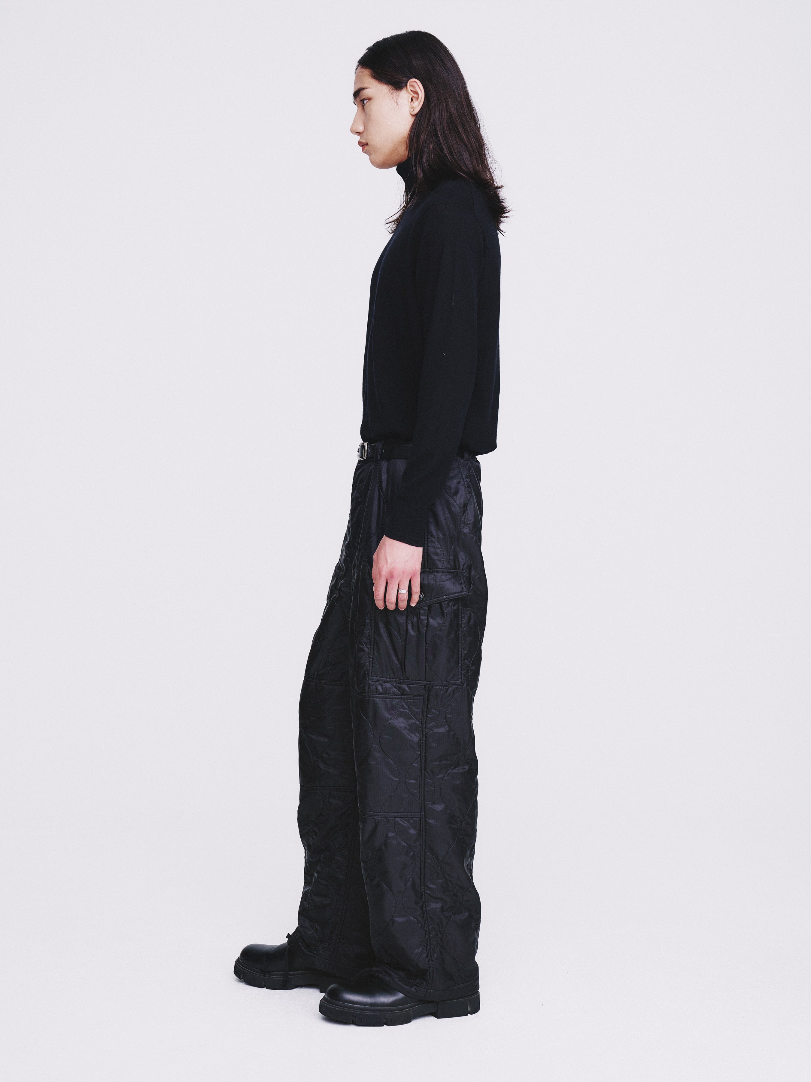 Utility Puffed Quilting Cargo Pants_ Black