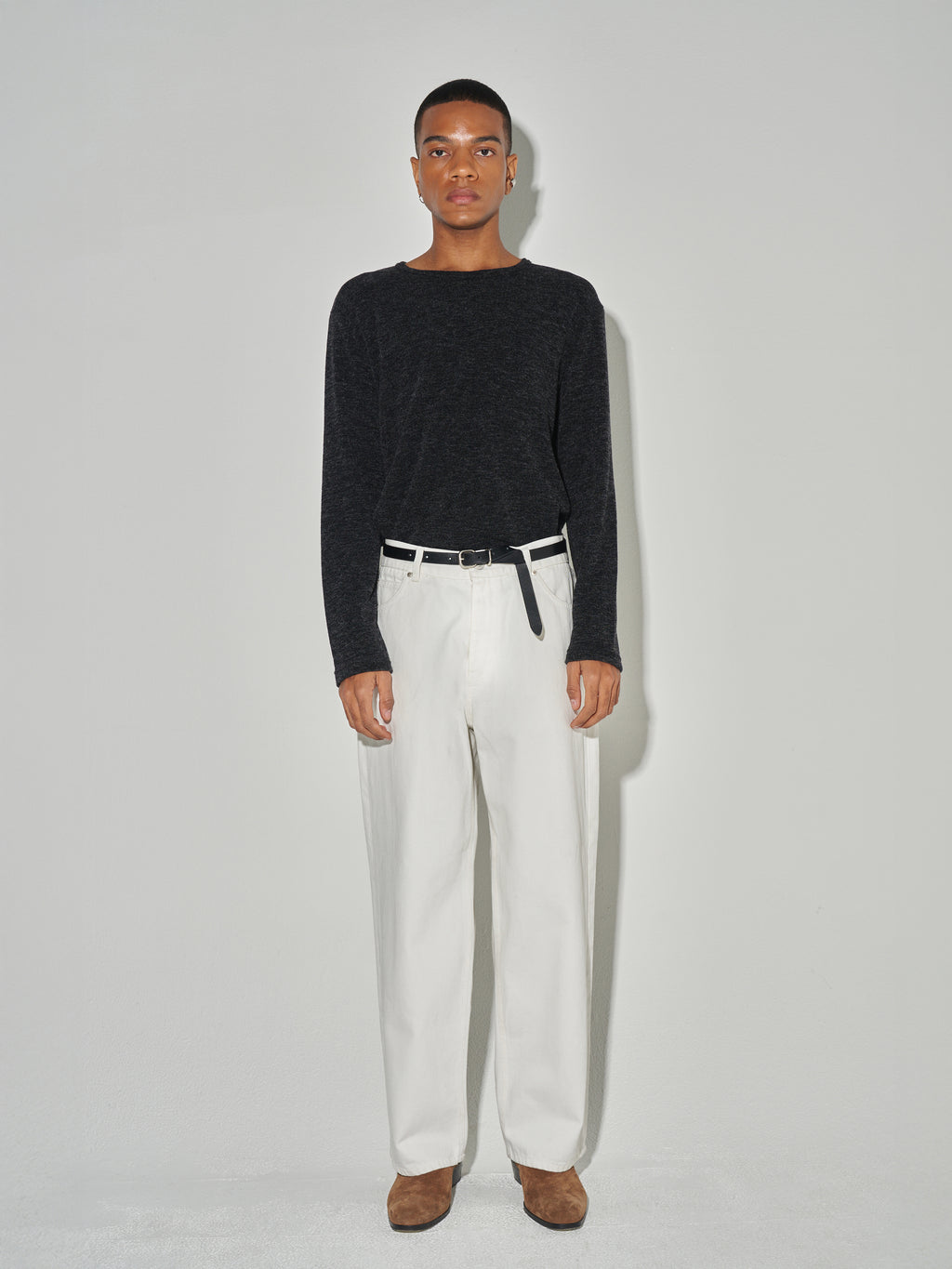 Twist-melange Long Sleeve Knit_ Melange Charcoal