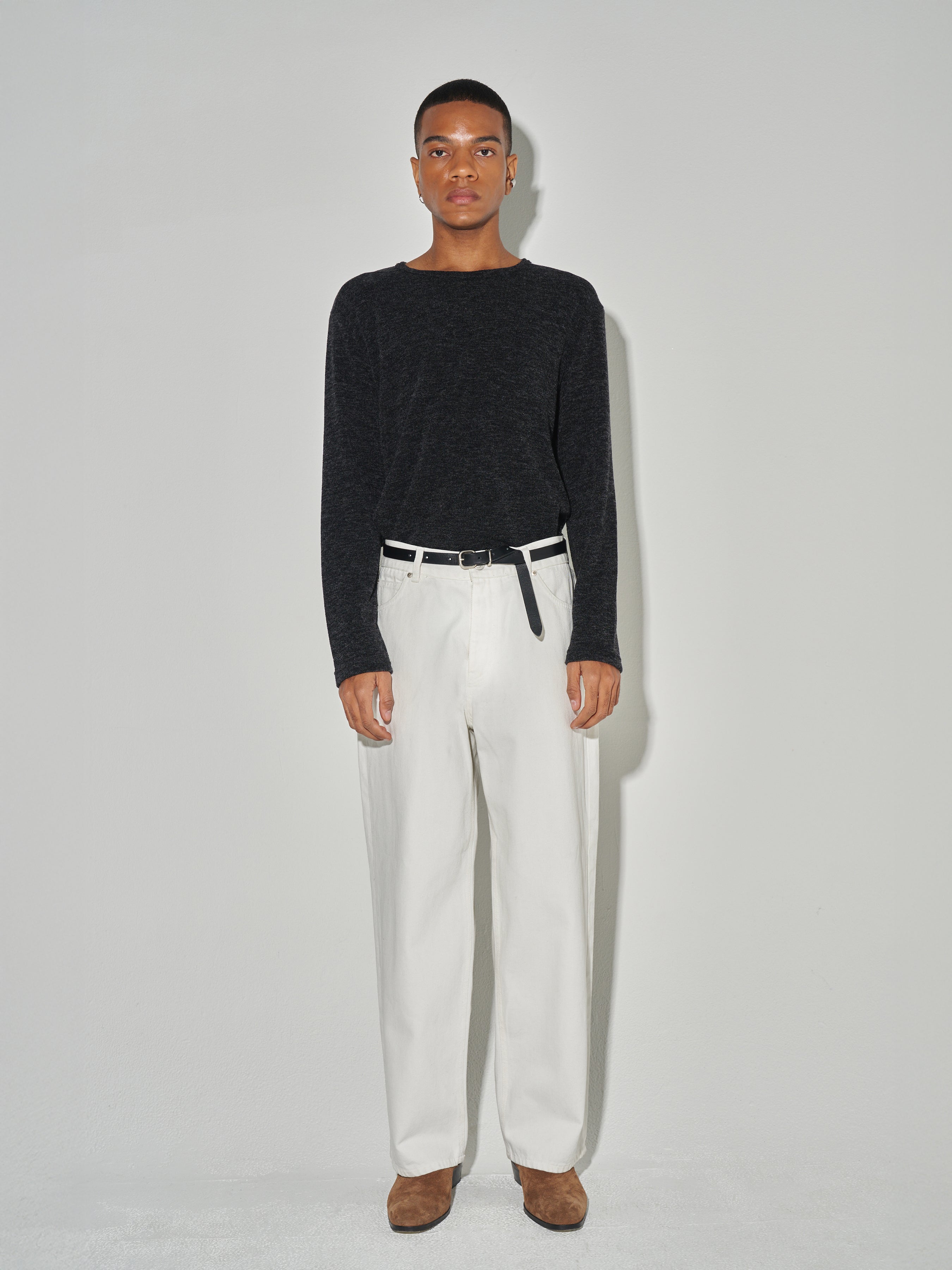 Twist-melange Long Sleeve Knit_ Melange Charcoal