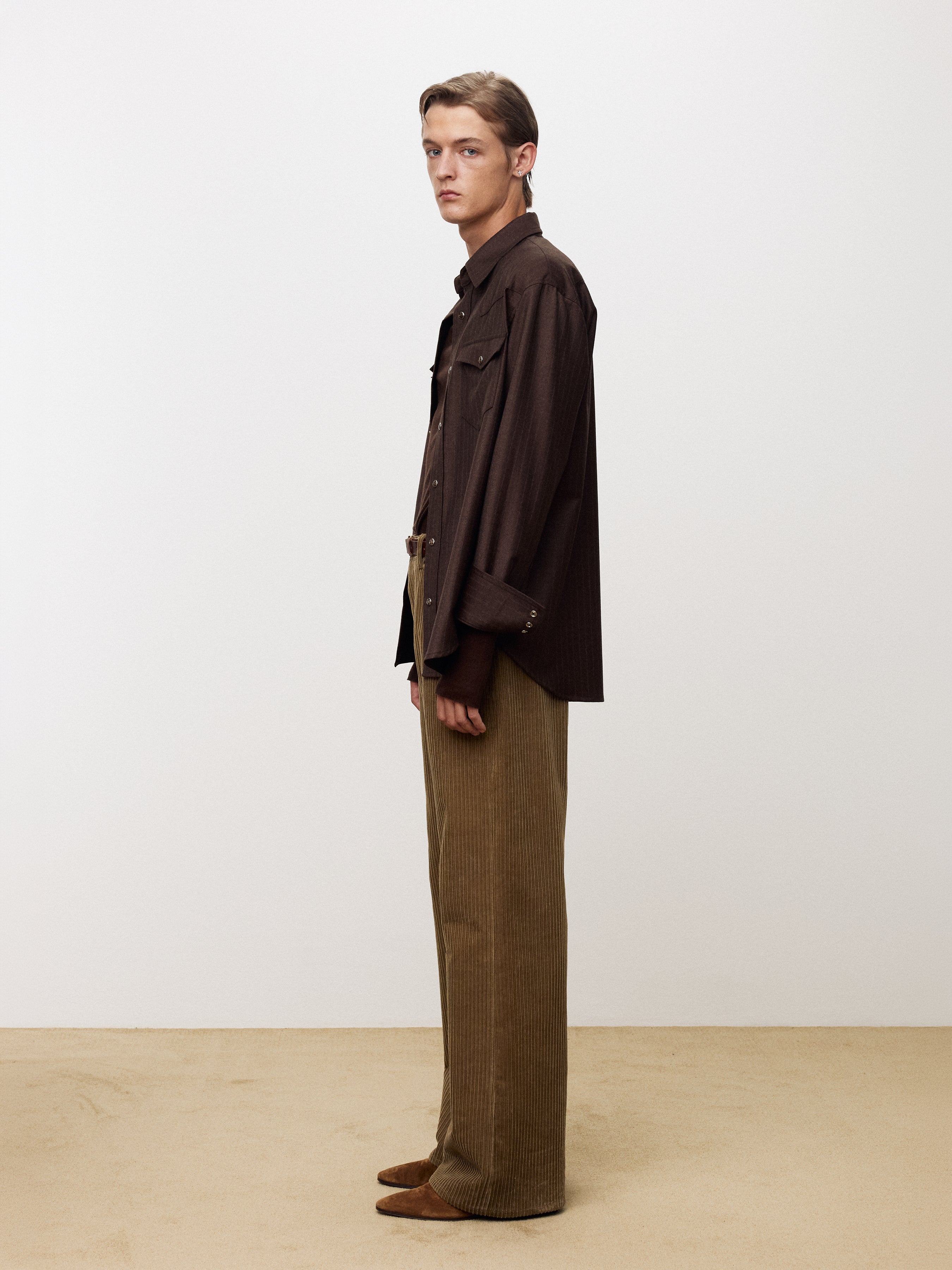 STRIPED WOOL WESTERN SHIRT_ SEPIA BROWN